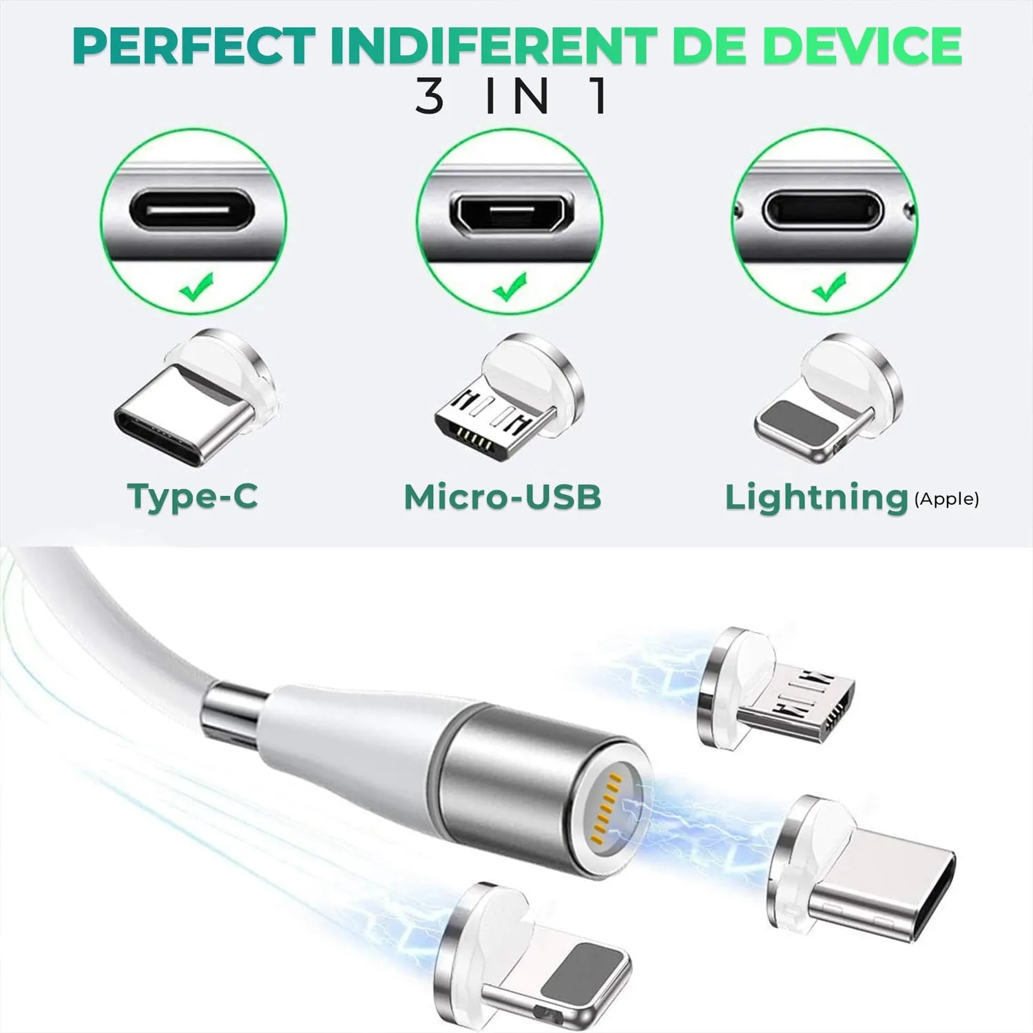Timebox 3 in 1 Cablu Magnetic 1m Fast Charge USB