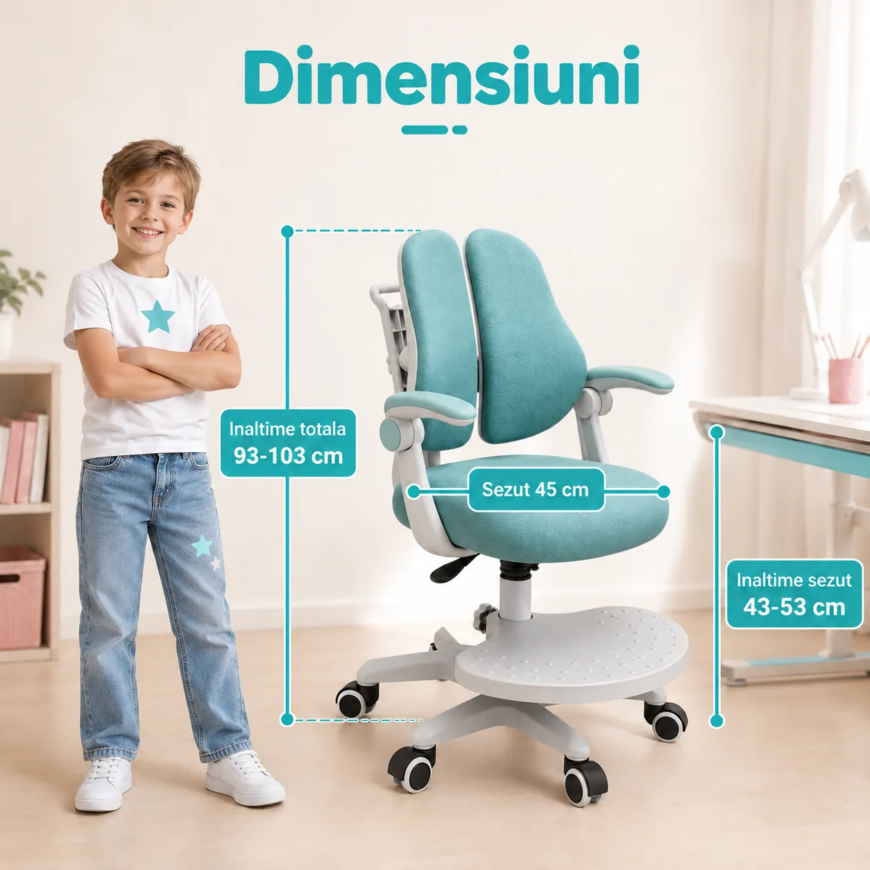 Timebox Scaun Ergonomic Copii 3-12 Ani Albastru