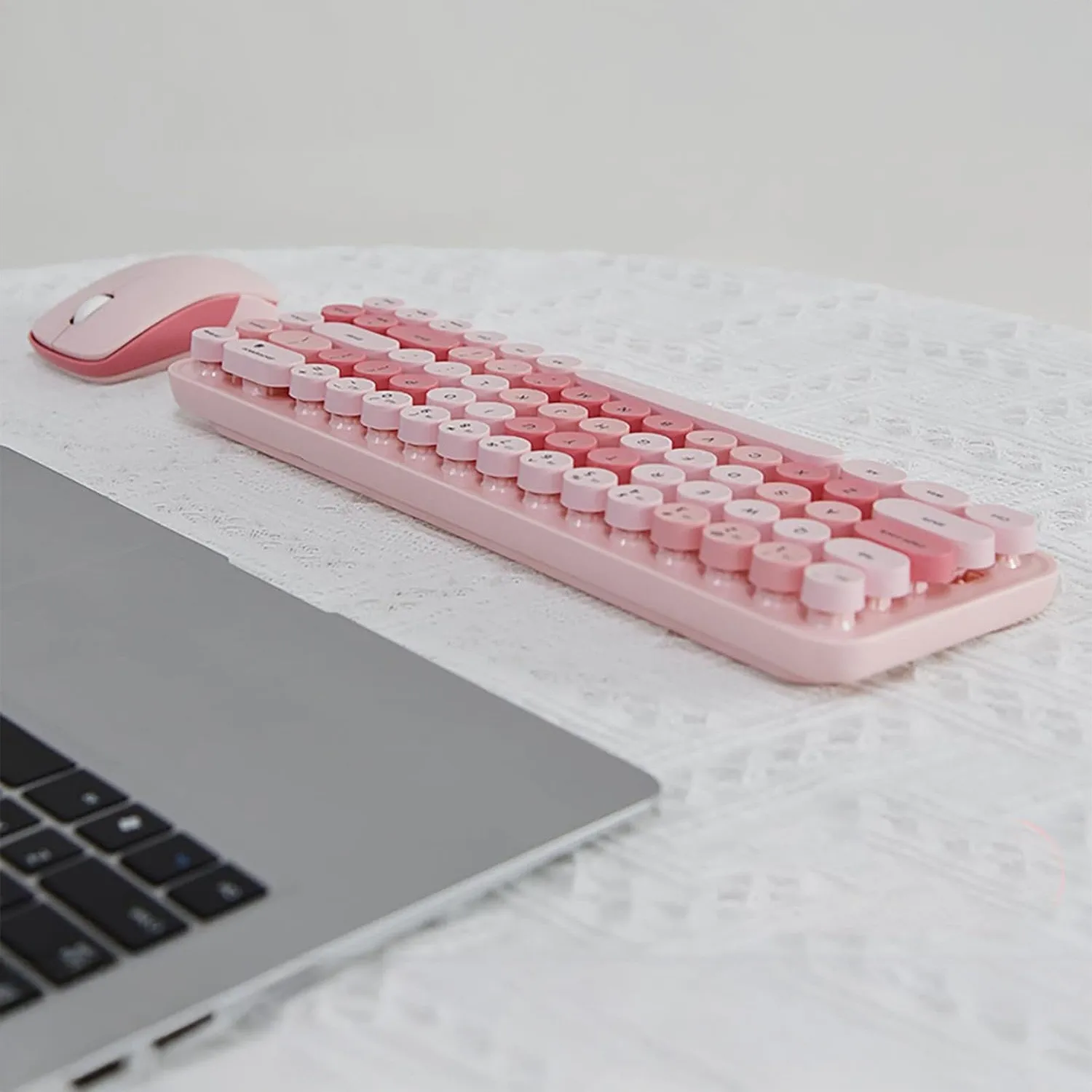 Timebox Set Tastatura Mouse Wireless 68 Taste Roz