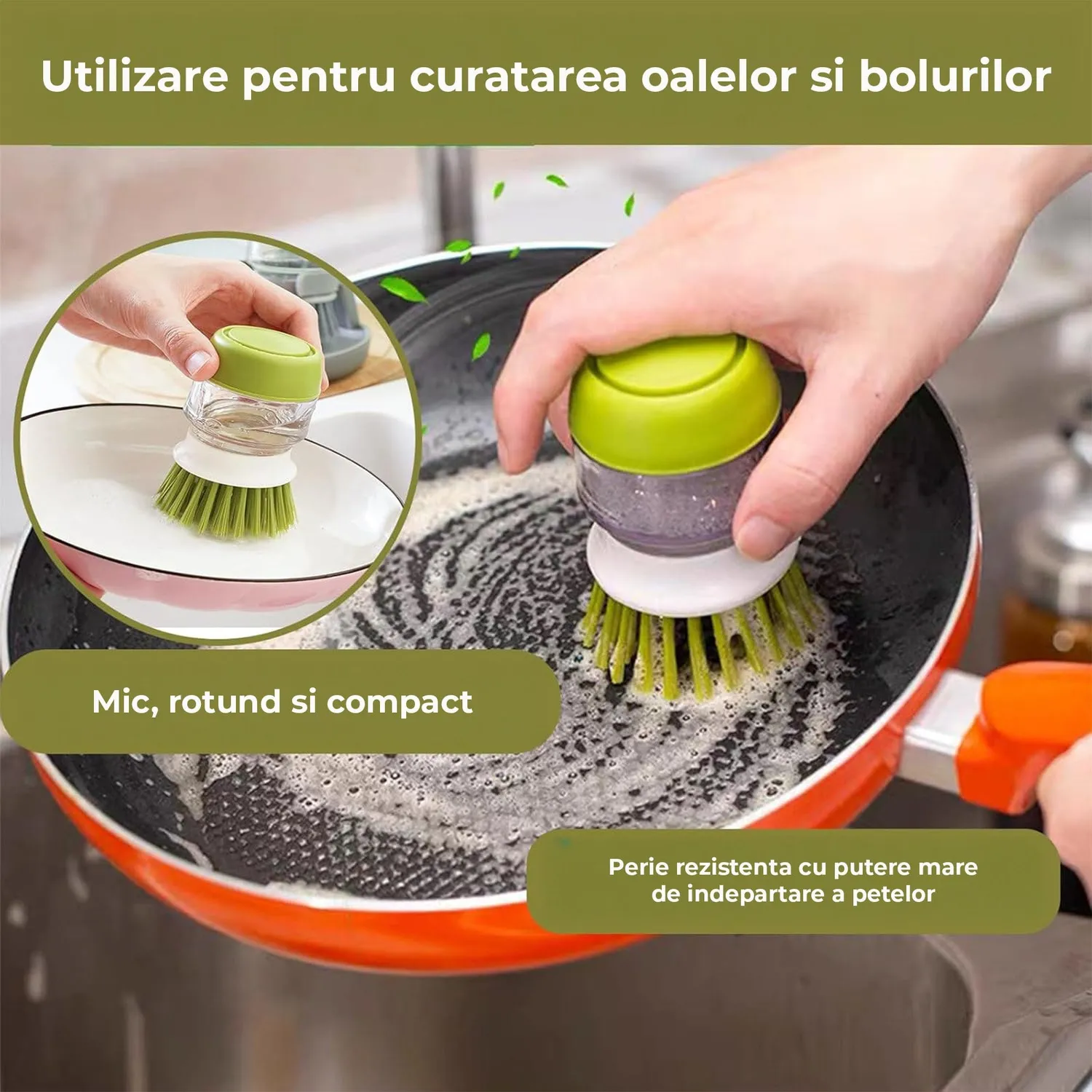 Timebox dispenser detergent gri cu perie dozare automată