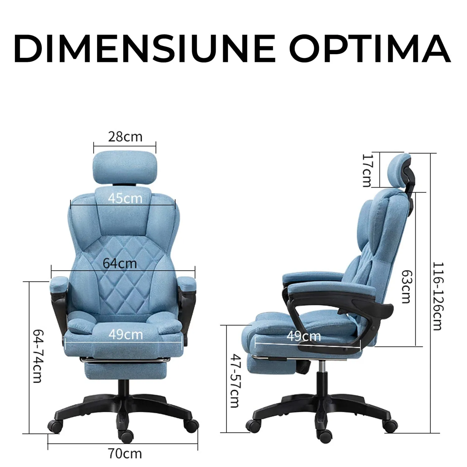 Timebox 125° Footrest scaun birou turcoaz cu masaj