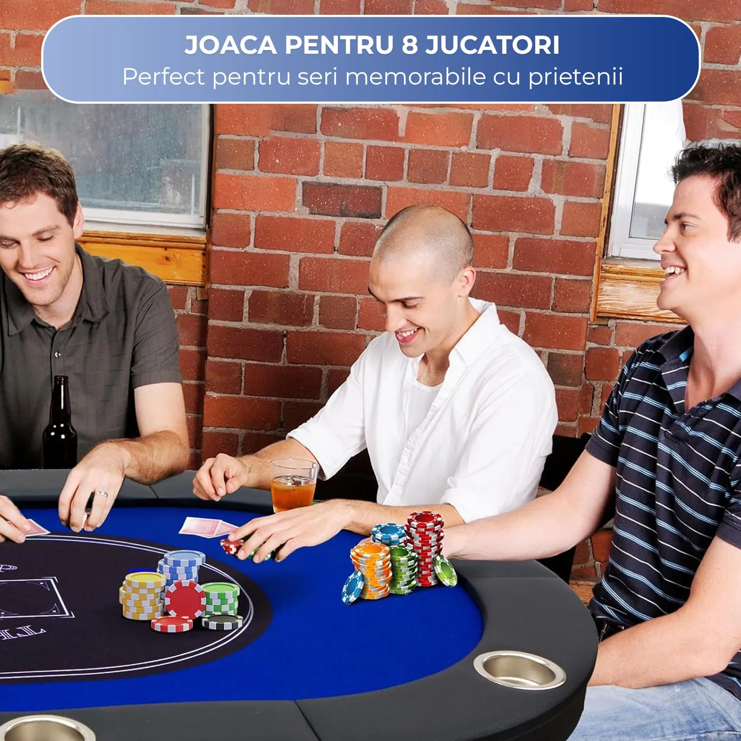 Timebox Masa Poker Pliabila 8 Jucatori Albastru