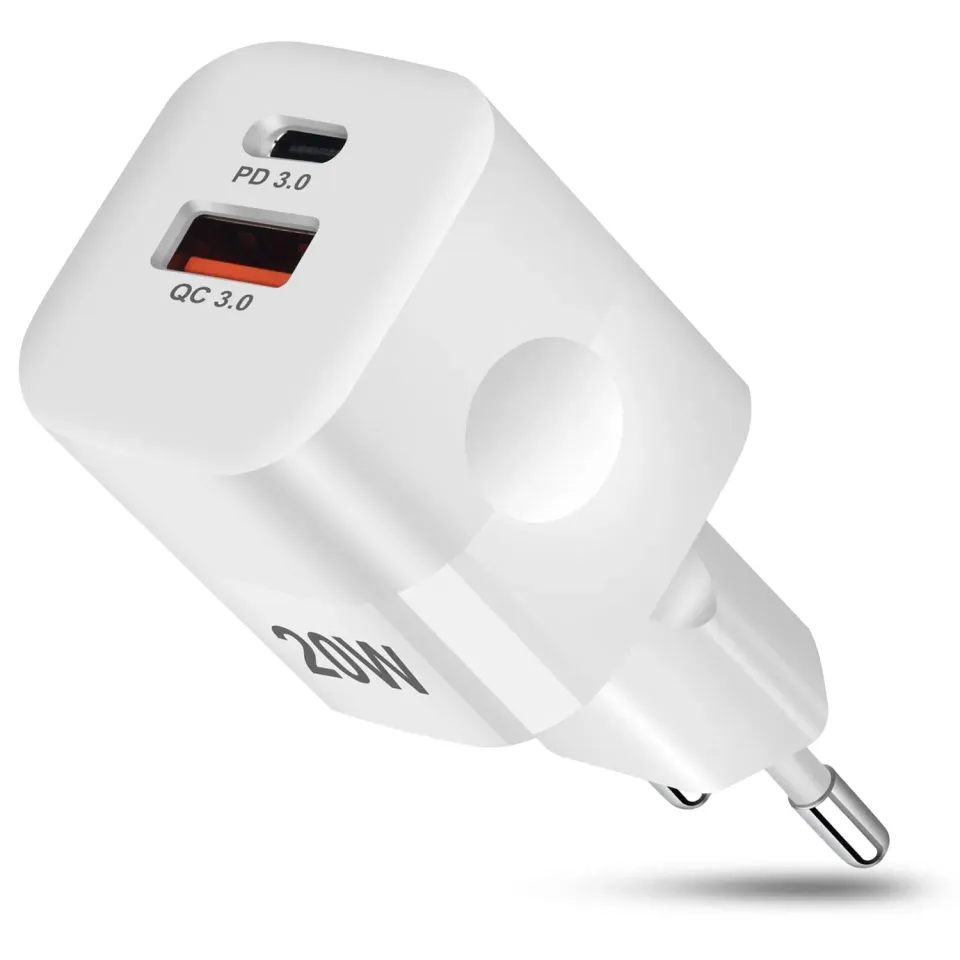 Timebox Încărcător rețea 20W 2 porturi alb fast charge