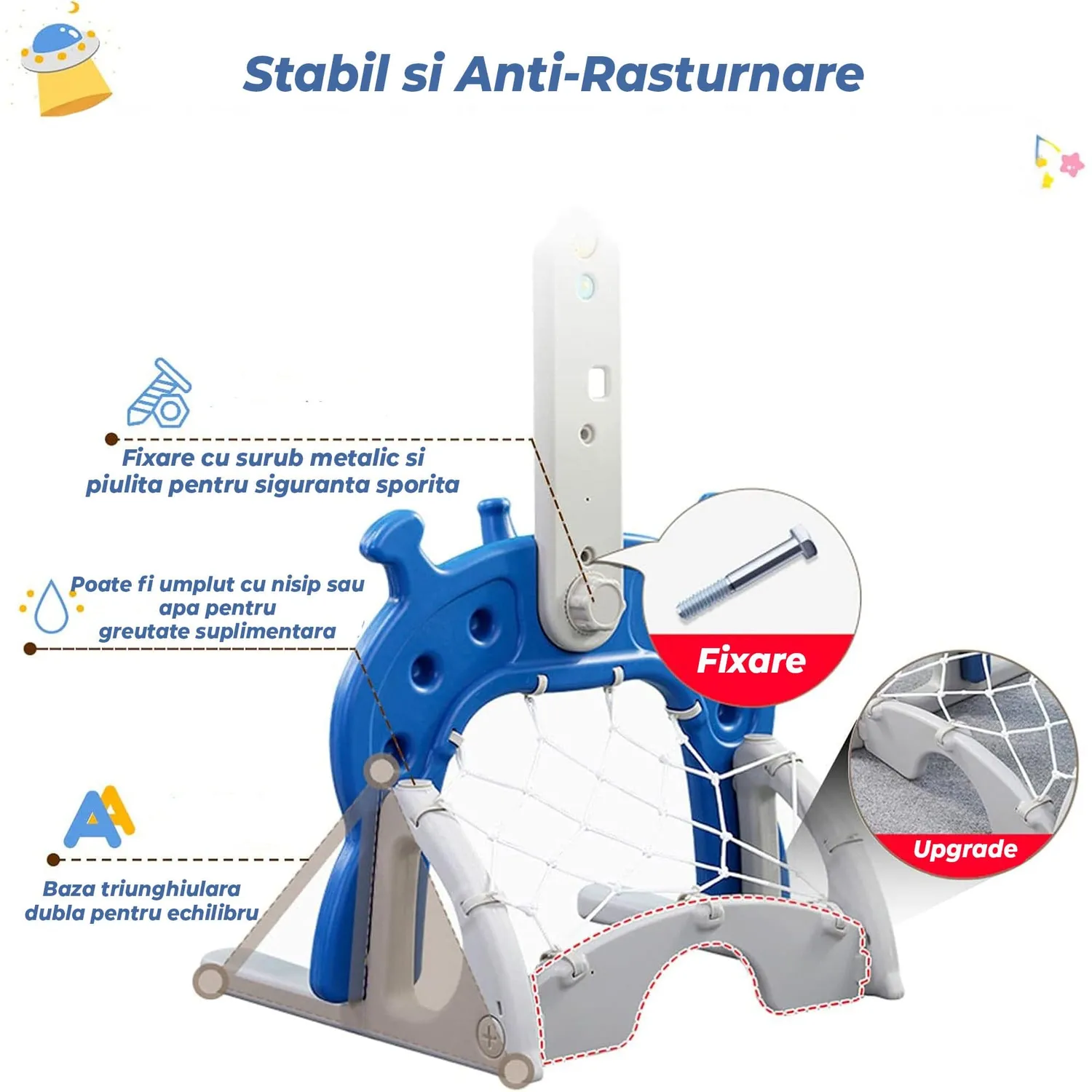 Timebox Set Joaca 4 in 1 Cos Baschet Poarta Fotbal Albastru