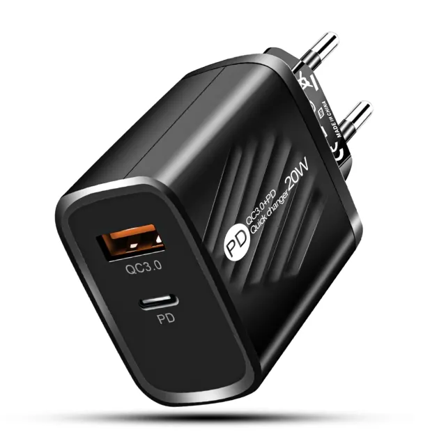 Timebox incarcator retea 20W negru USB + Type-C QC 3.0