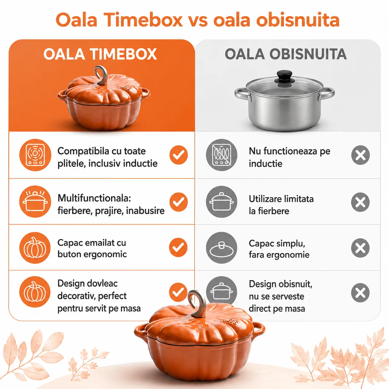 Timebox oala dovleac emailata 25cm 3.7L portocaliu