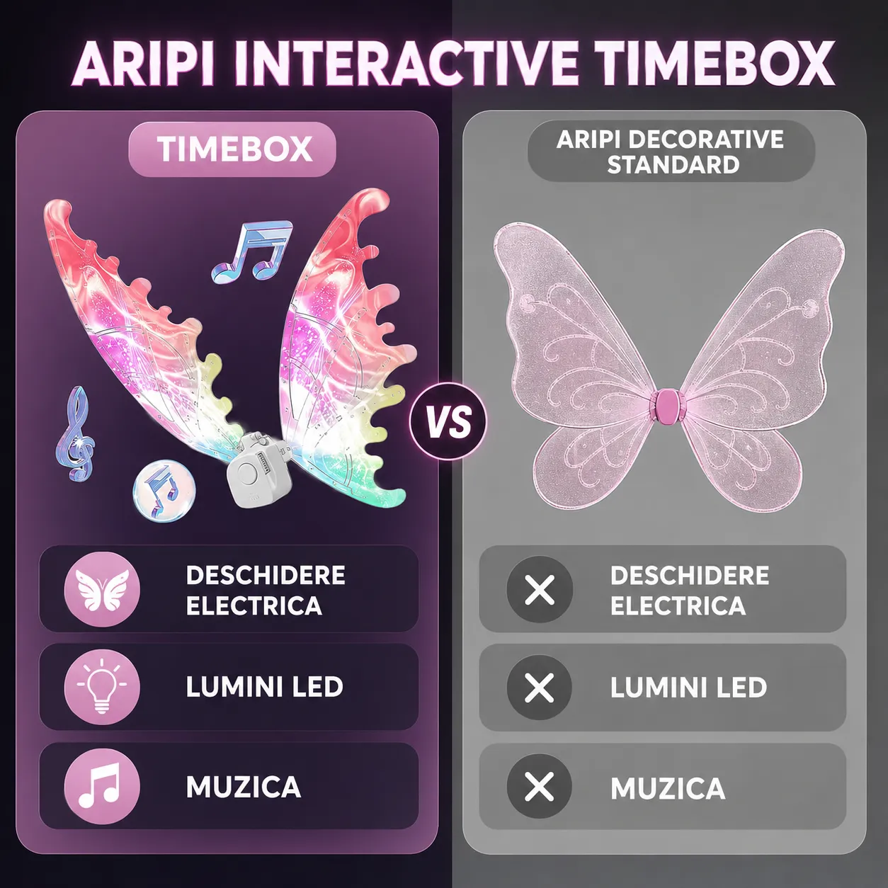 Timebox Aripi Zana Interactive LED Deschidere Electrica Multicolor