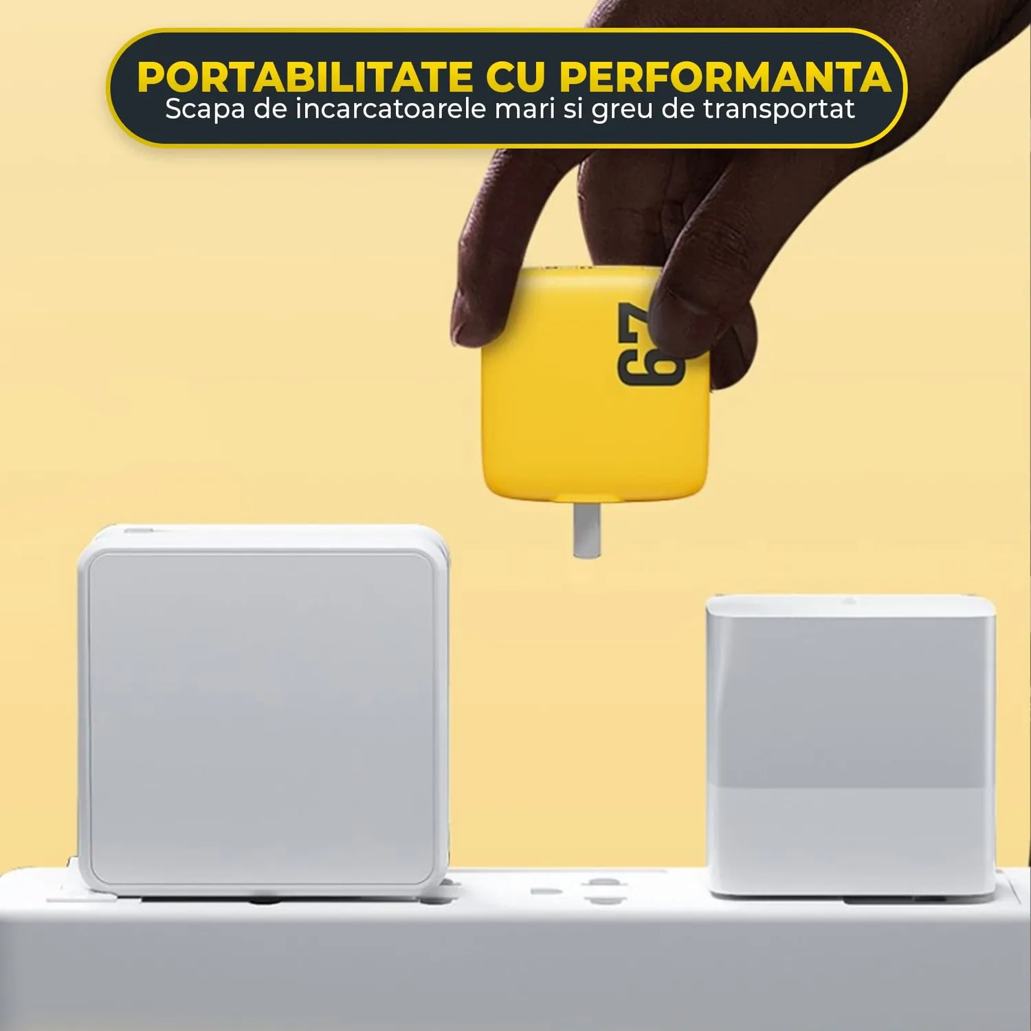 Încărcător rețea Timebox 67W 3 porturi galben LED