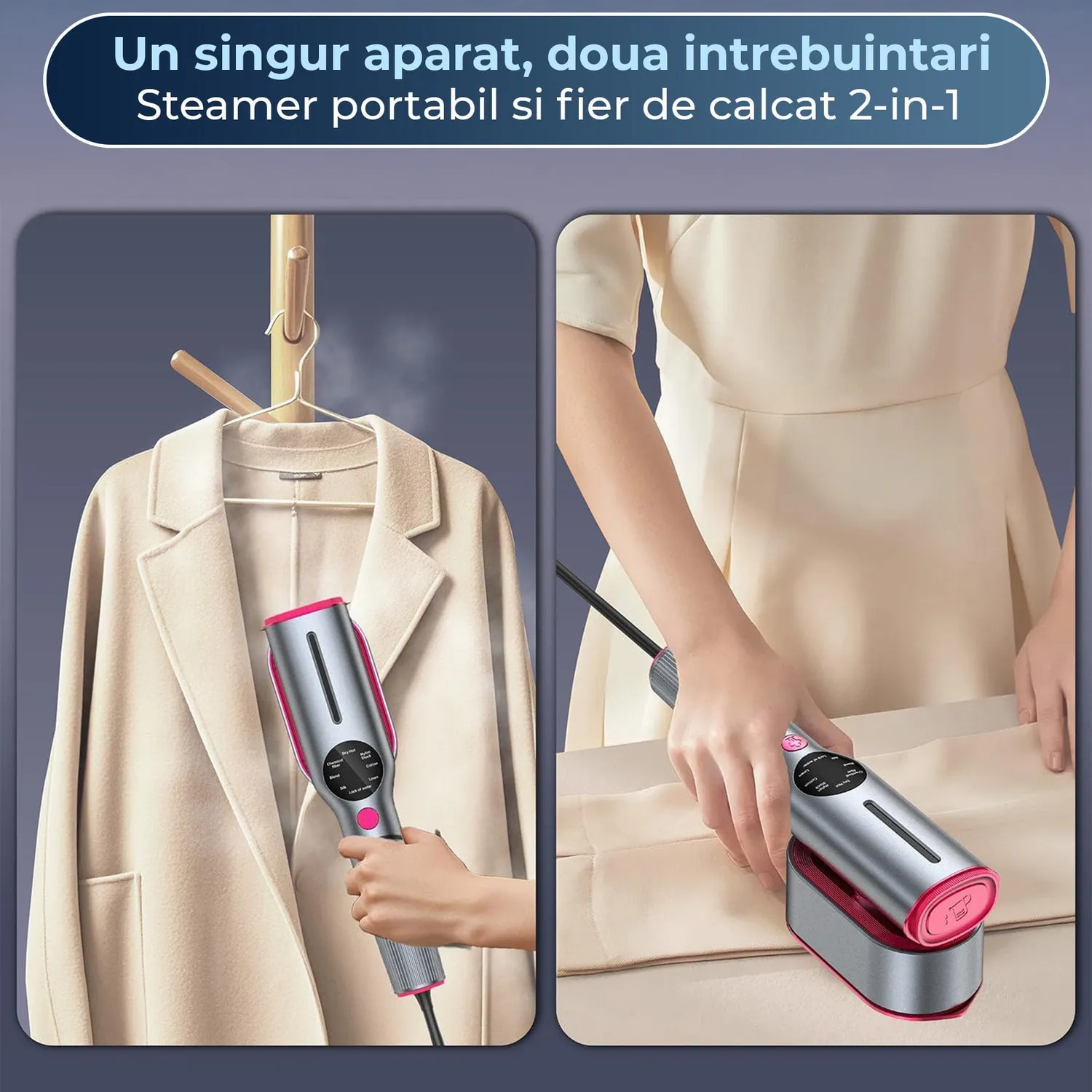 Timebox Mini Steamer Fier Calcat 2 in 1 Gri Calatorii