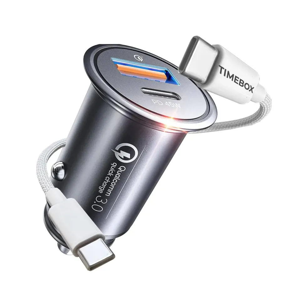 Timebox 67W incarcator auto USB-C + cablu 1m negru