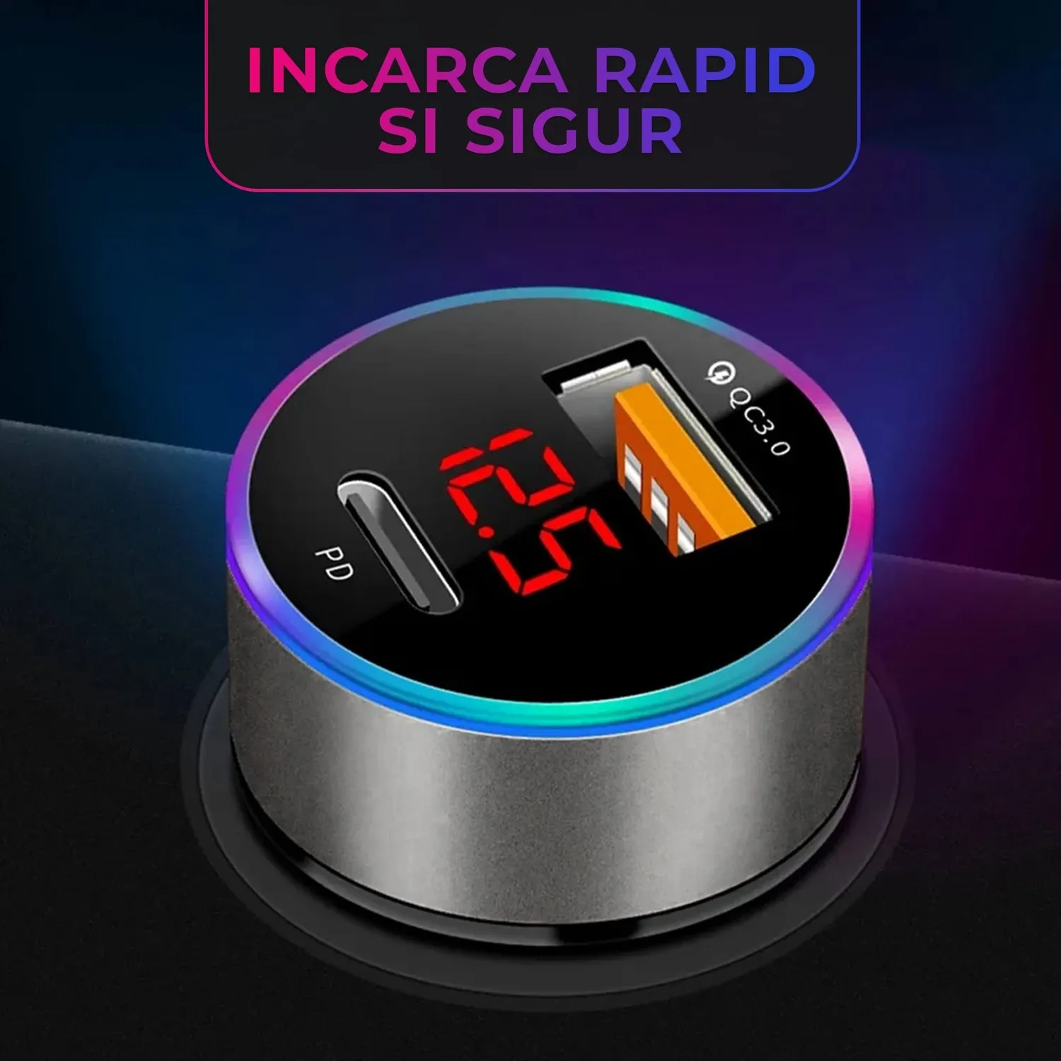 Timebox incarcator auto 36W Type-C USB Quick Charge 3 negru
