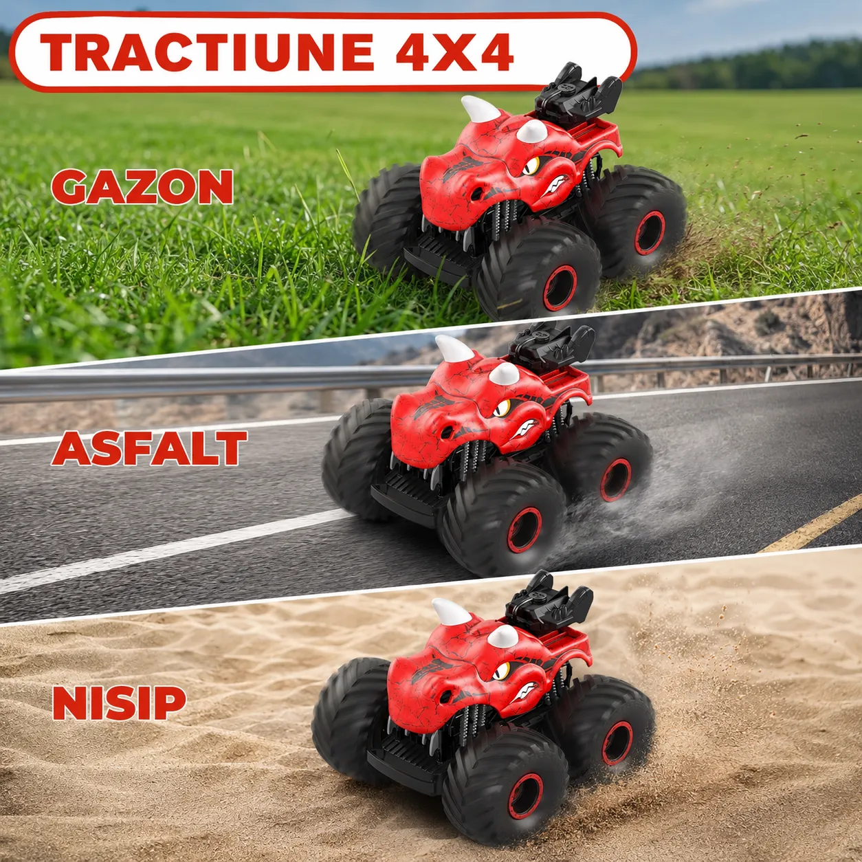 Timebox Masina RC Dinozaur 4x4 LED Rosu 360