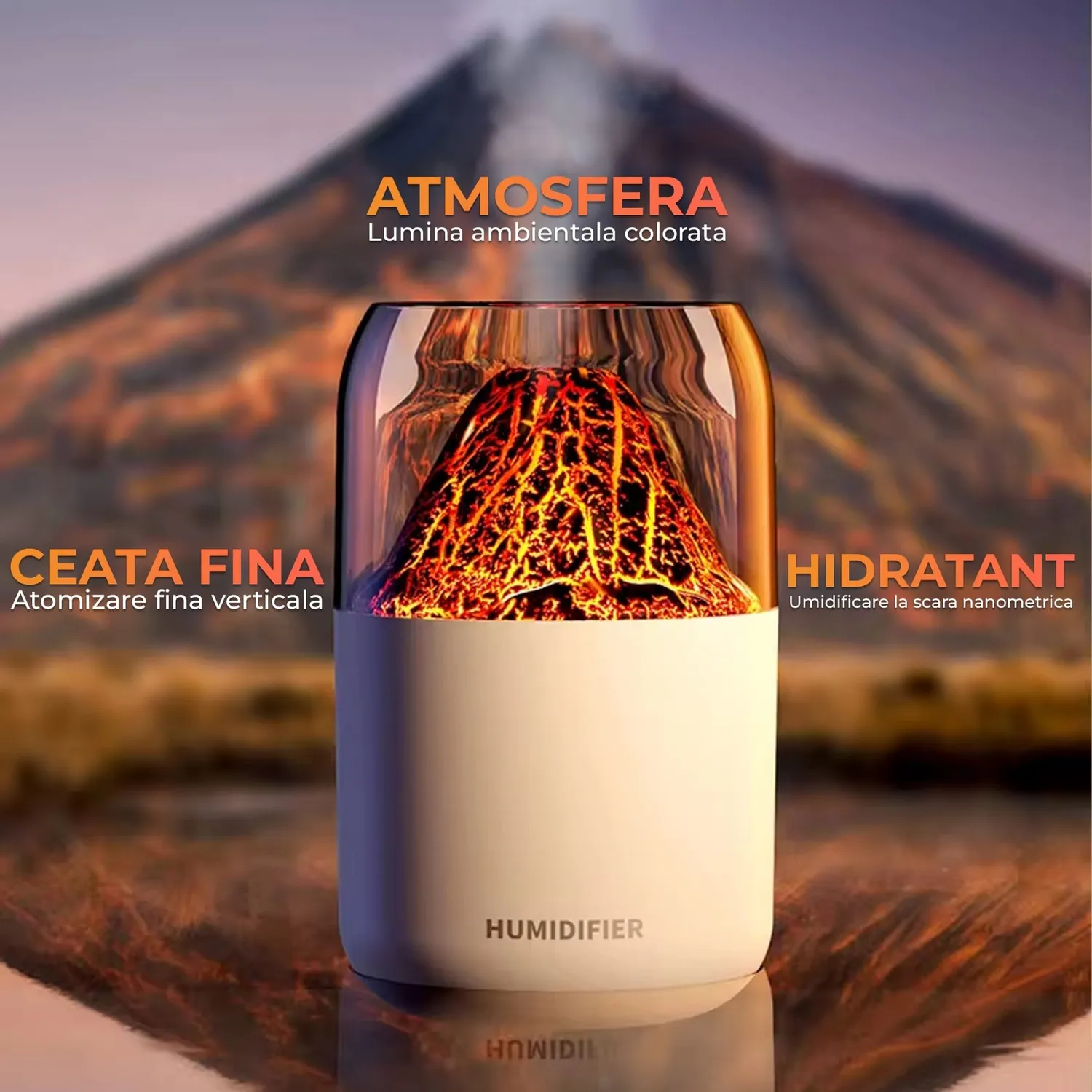 Timebox Difuzor ulei esential Vulcan 300ml alb RGB