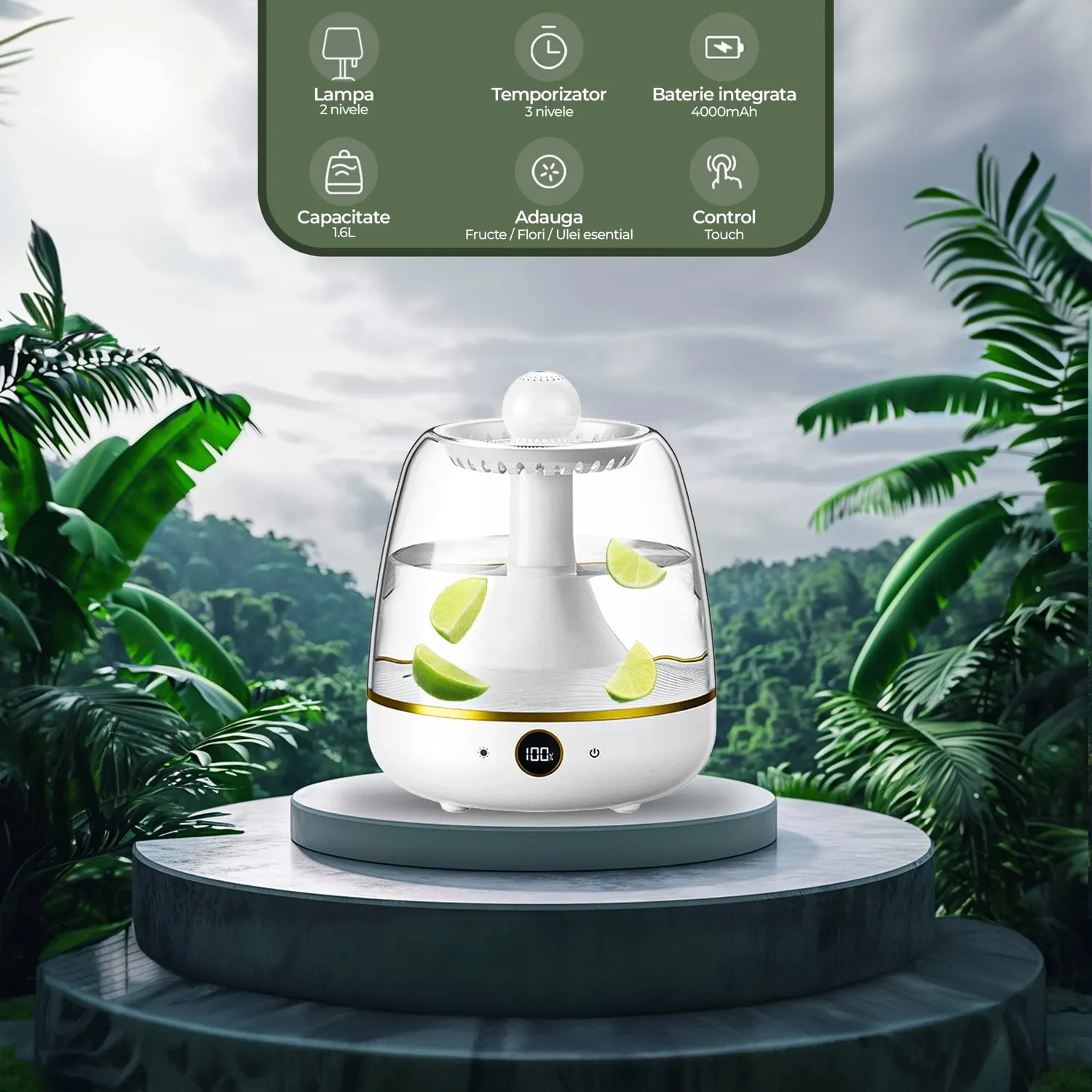 Timebox umidificator aromaterapie alb 1600ml cu difuzor