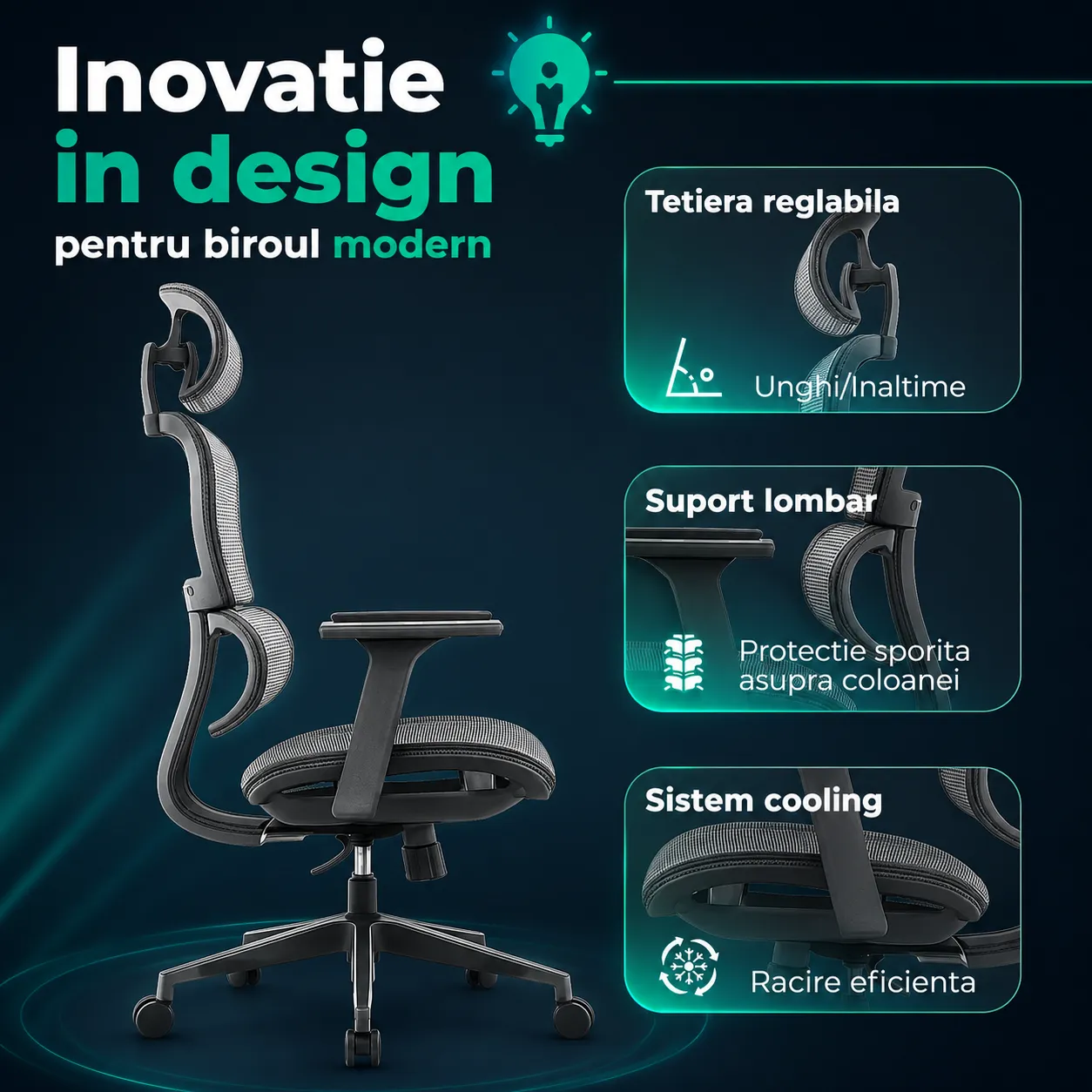 Timebox Ergonomic scaun birou Gri 150kg 150°