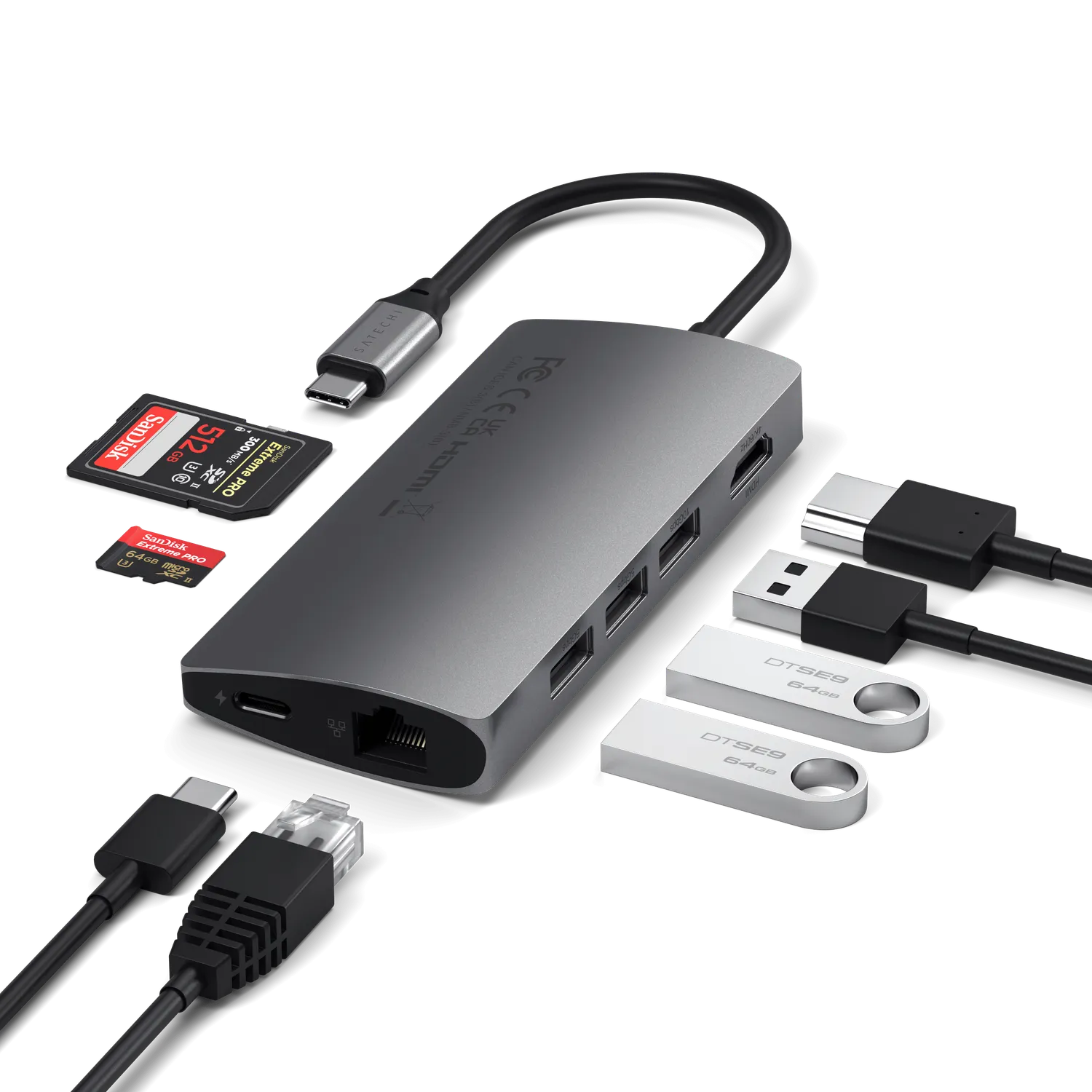 Satechi Multi-Port adaptor USB-C 4K Ethernet V2 gri
