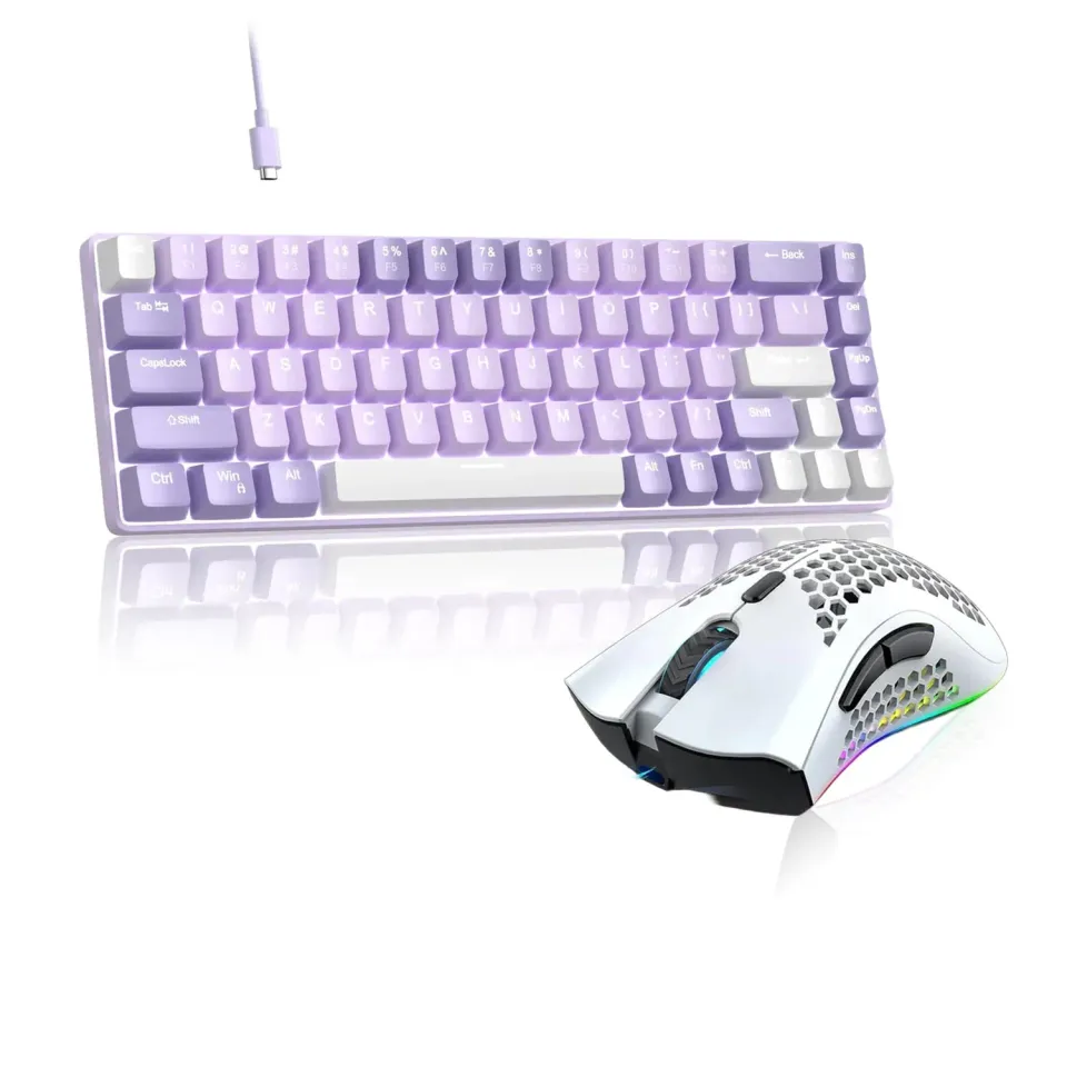 Set gaming Timebox 60% Violet Switch tastatura wireless alb