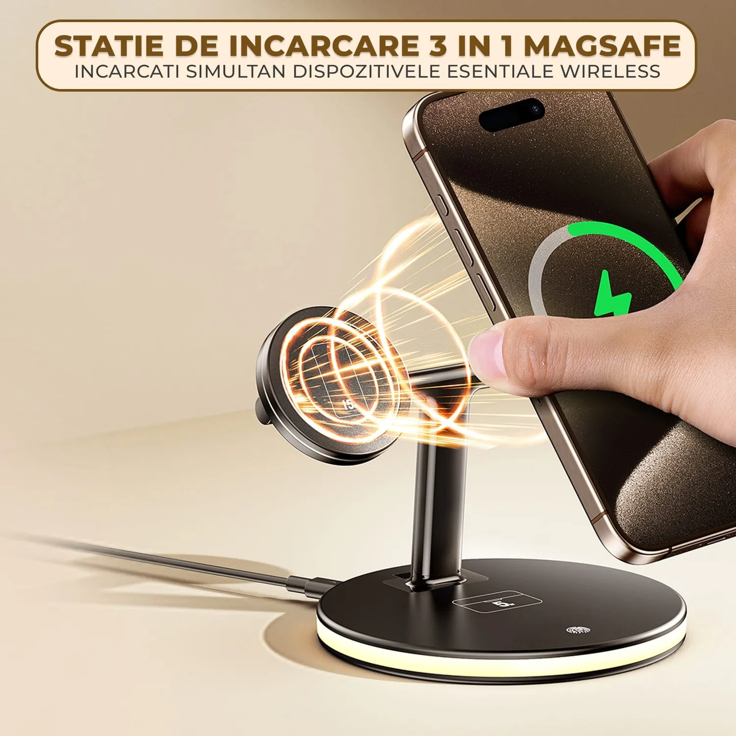 Timebox incarcator wireless magnetic 4 in 1 cu suport lampa