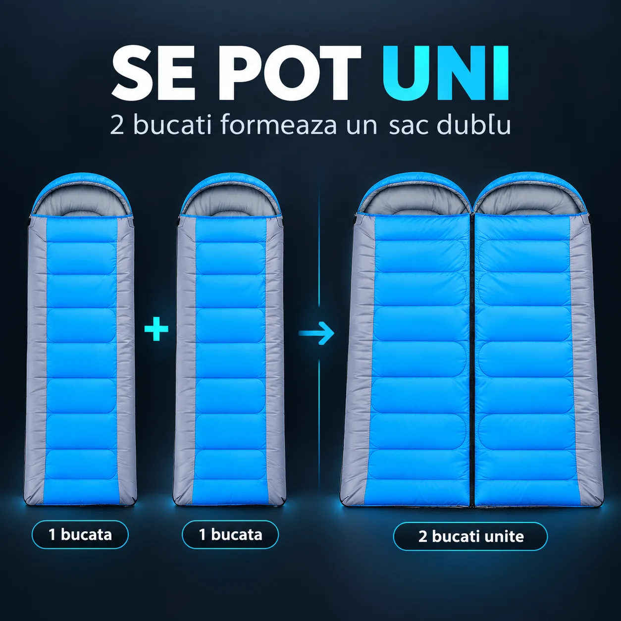 Timebox 1800g sac de dormit albastru set complet calduros
