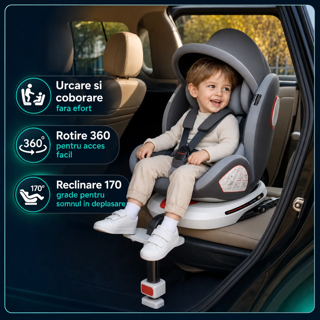Timebox Scaun Auto Bebeluși 0-12 Ani 360° ISOFIX Gri
