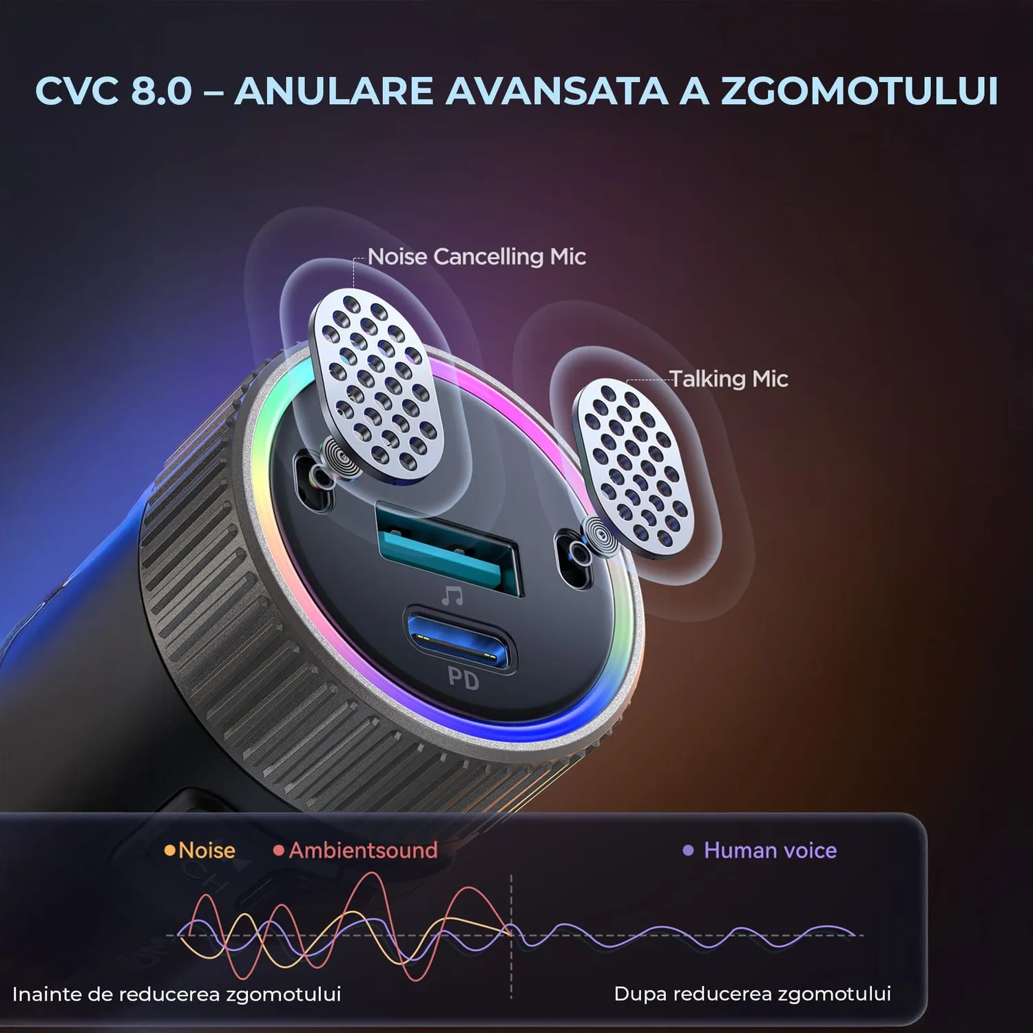 Timebox 60W Incarcator auto negru cu cablu Type-C