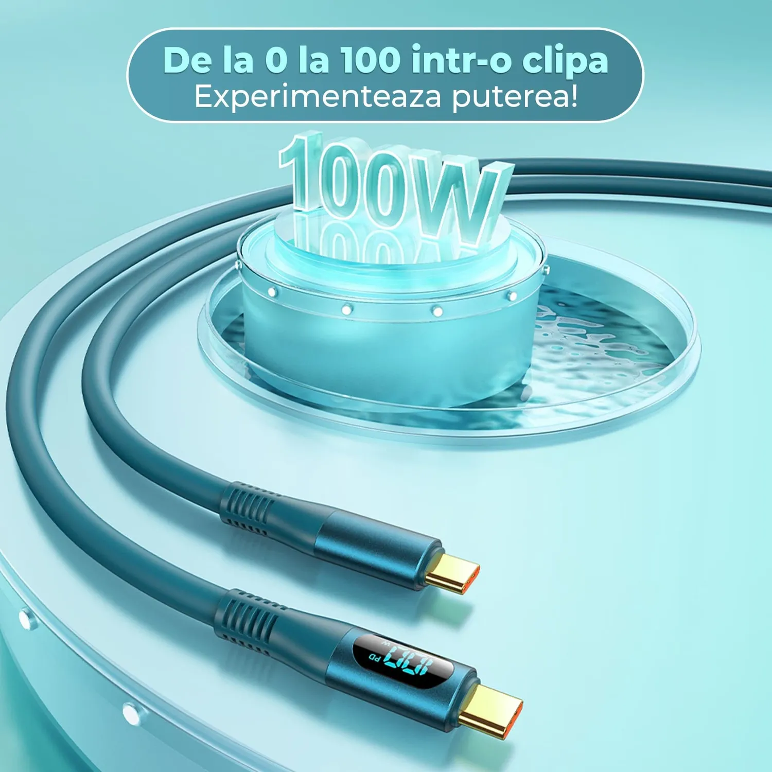 Timebox 100W cablu USB-C turcoaz 1,2m