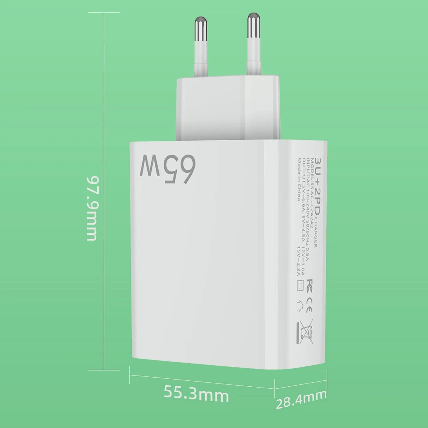 Timebox 65W 5 porturi încărcător rețea alb rapid