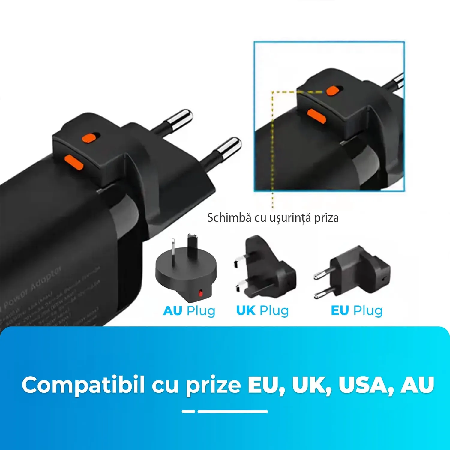 Timebox Incarcator Retea 65W 3 Porturi USB Type-C Negru