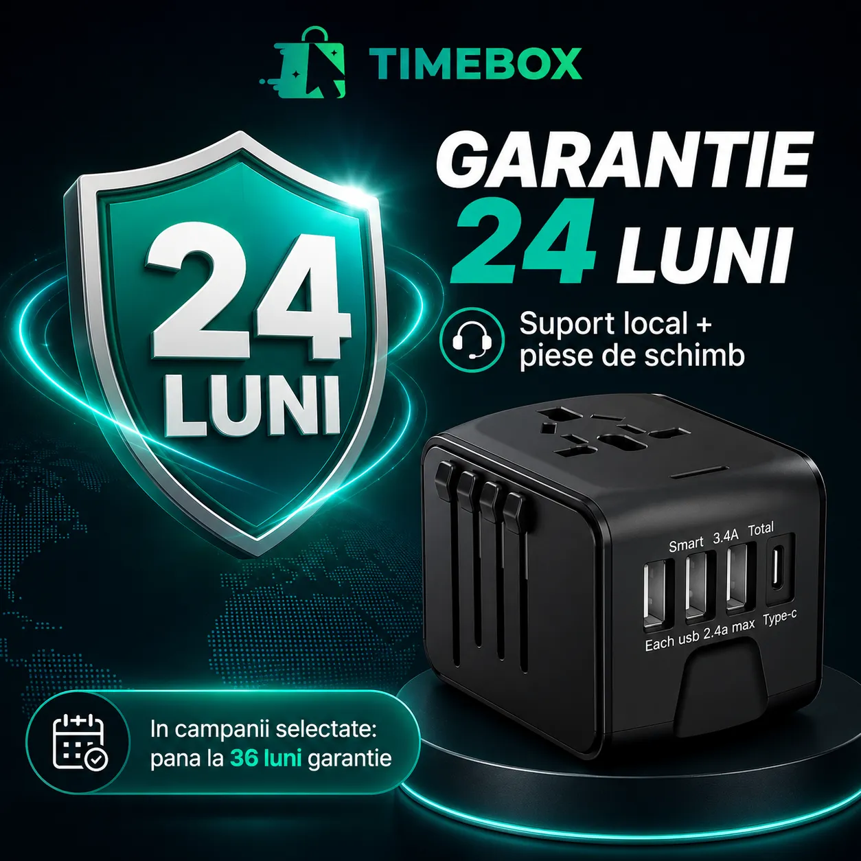 Timebox Adaptor Universal Calatorie 3 USB Type-C Negru
