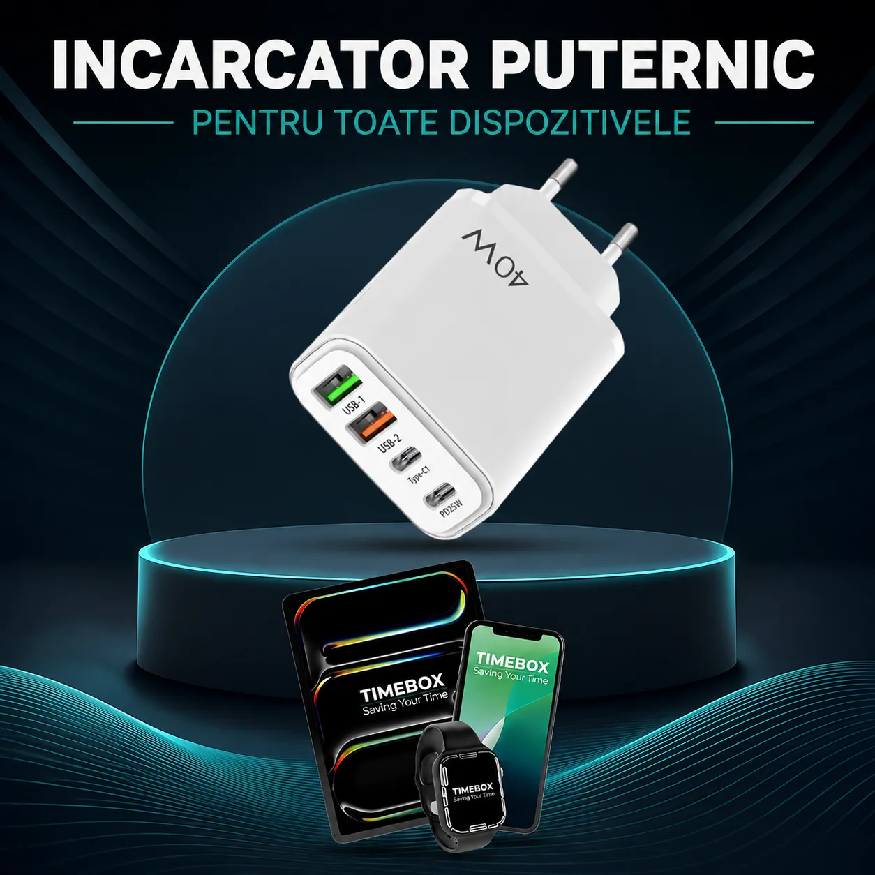 Timebox 40W incarcator priza alb 4 porturi rapid