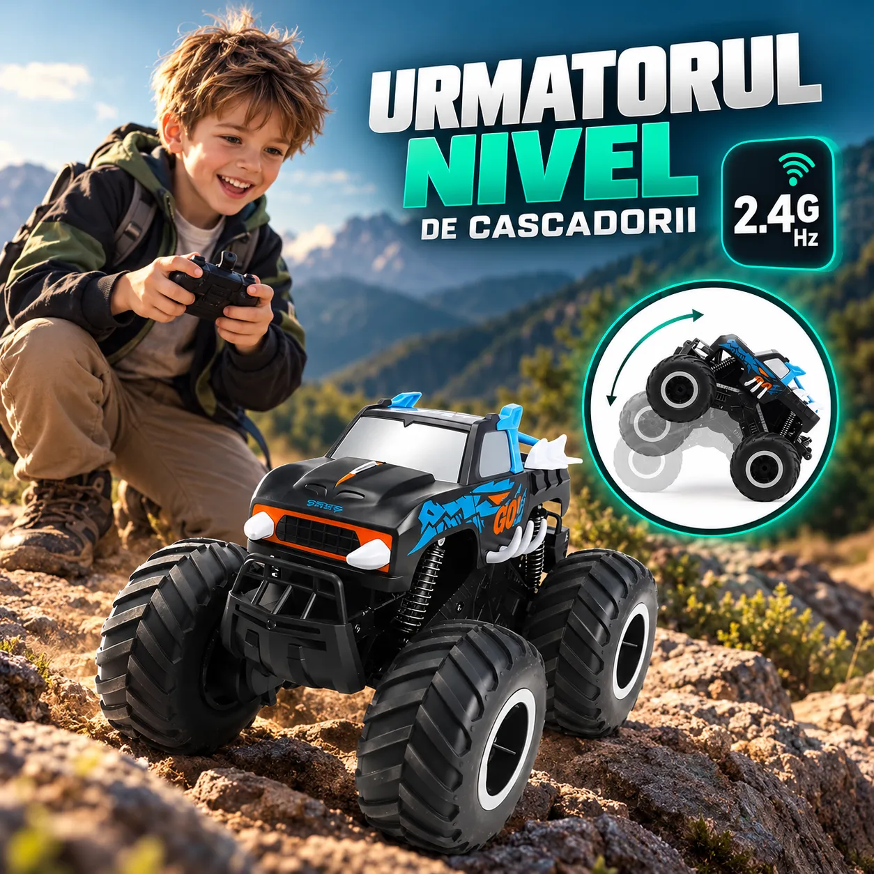 Timebox 1:16 masinuta RC 4x4 Monster Truck negru-albastru