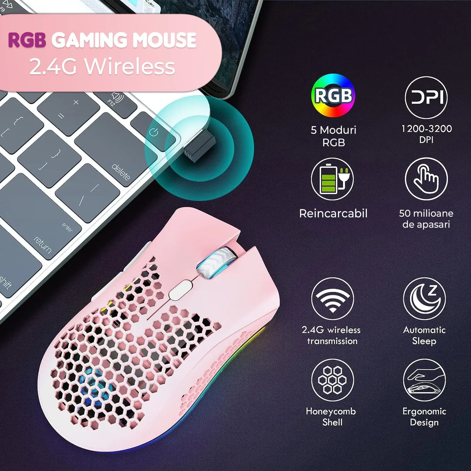 Timebox mouse gaming wireless roz 95g RGB