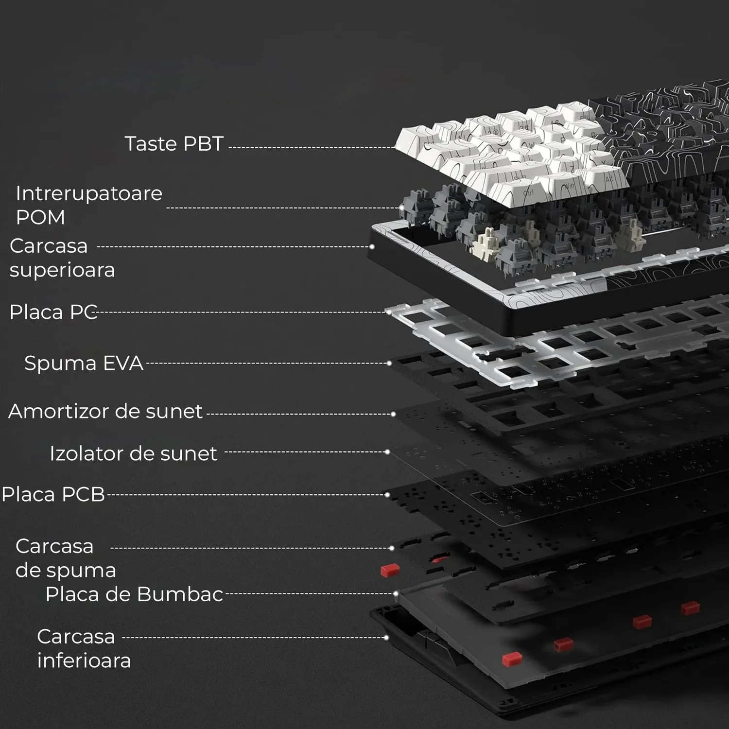 Timebox 60% Tastatură mecanică wireless alb hot-swap RGB