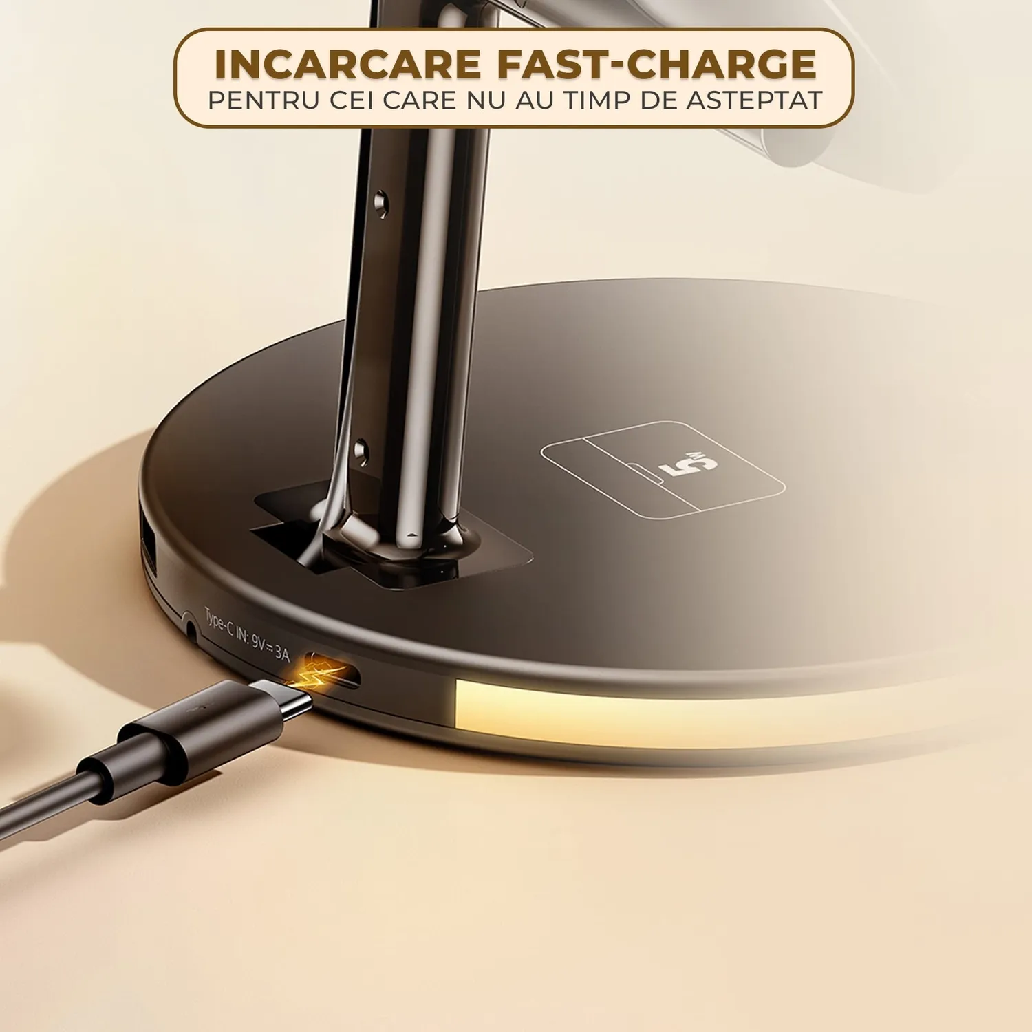 Timebox incarcator wireless magnetic 4 in 1 cu suport lampa