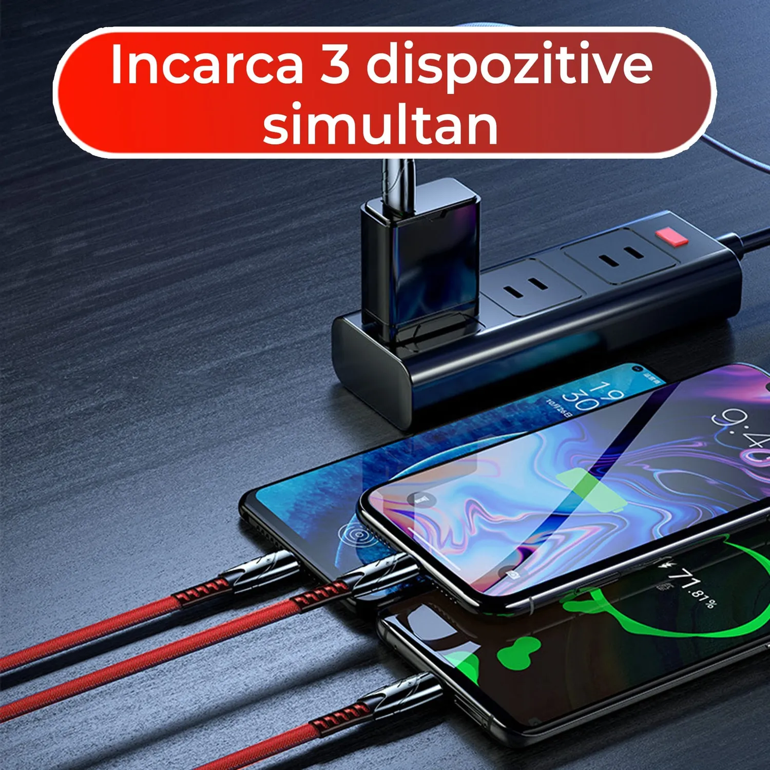 Timebox 3 in 1 cablu incarcare rapida 120W 1,2m rosu deschis