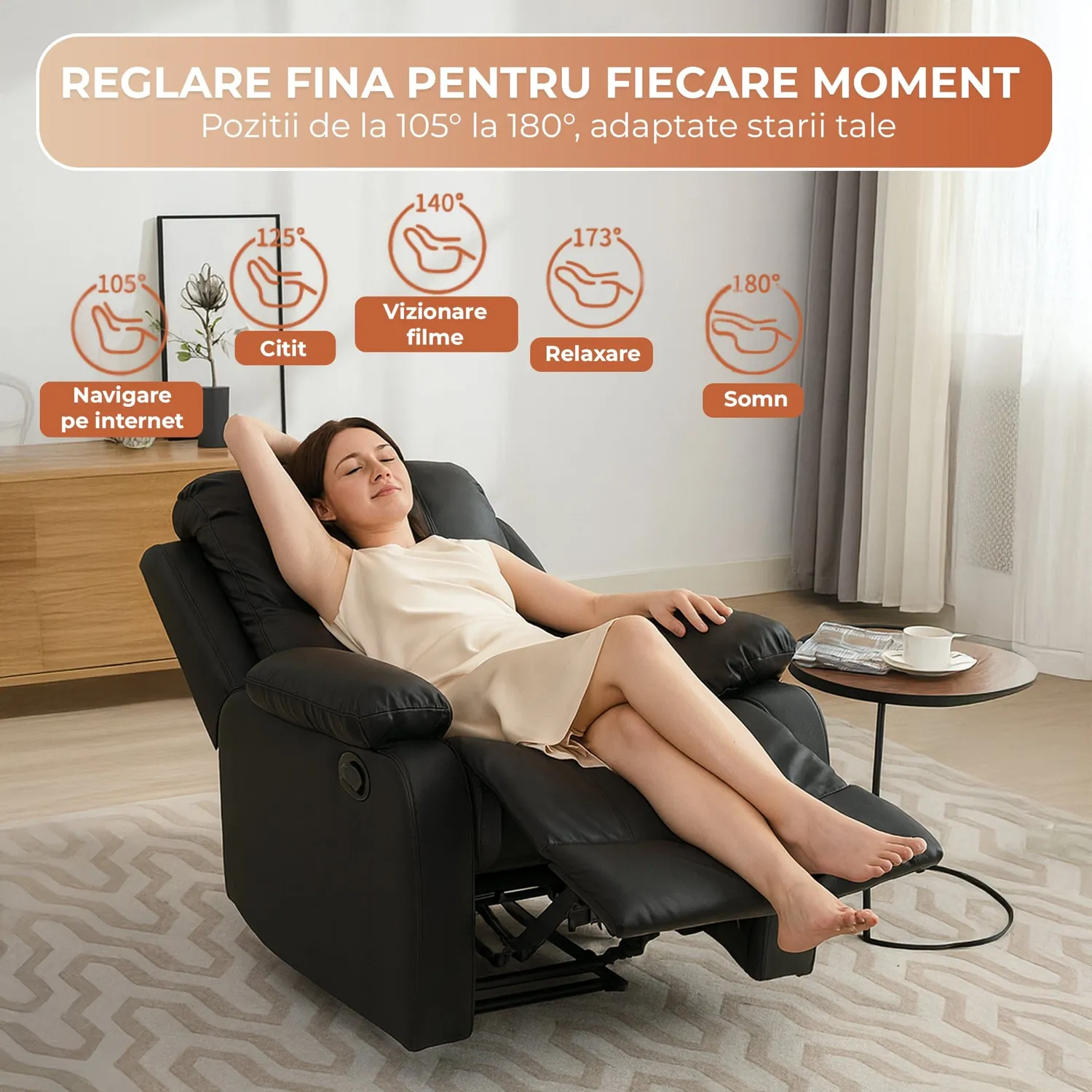 Timebox Scaun Multifuncțional manichiură negru reclinabil