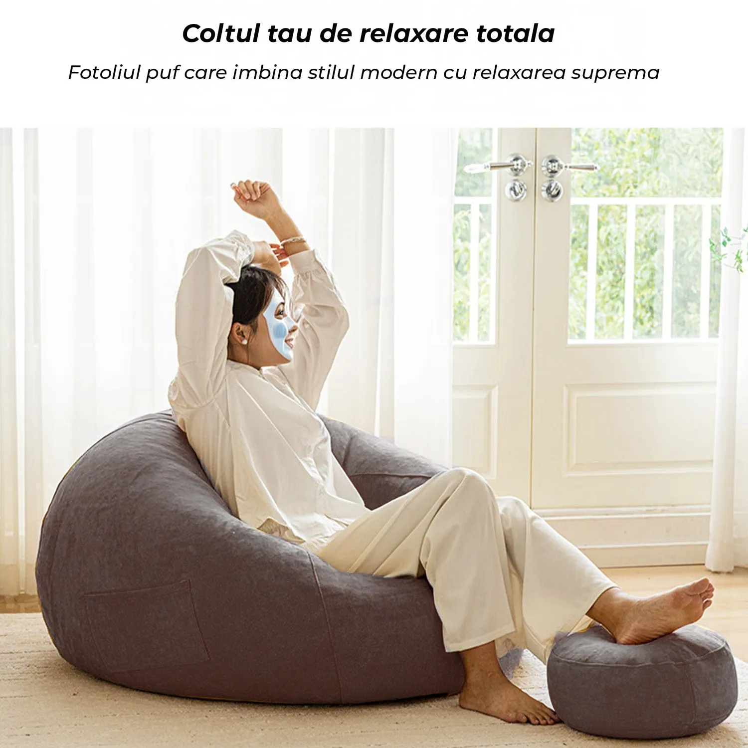 Timebox Bean Bag fotoliu puf gri impermeabil cu suport
