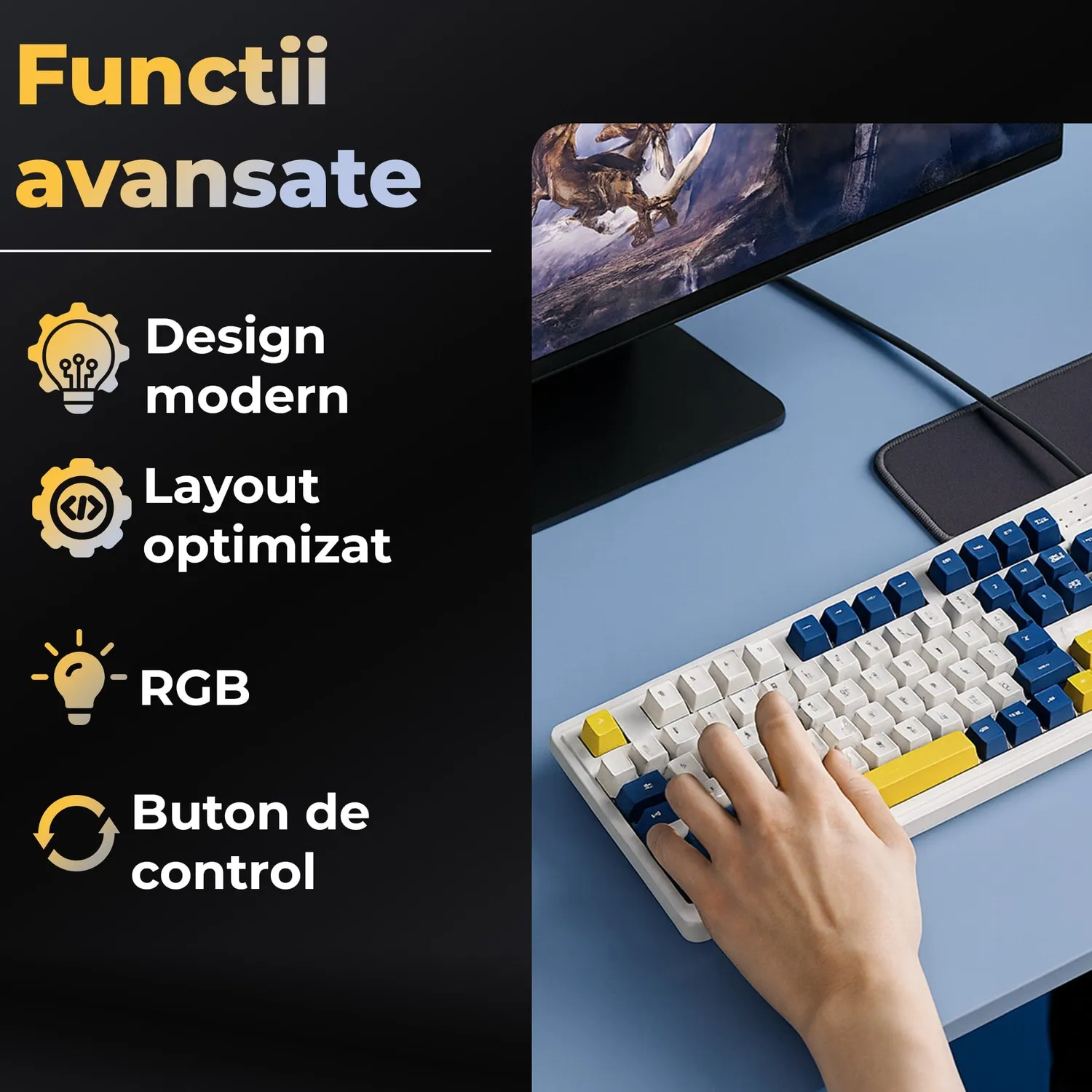 Timebox Slim tastatura cu fir RGB galbena 1,5m