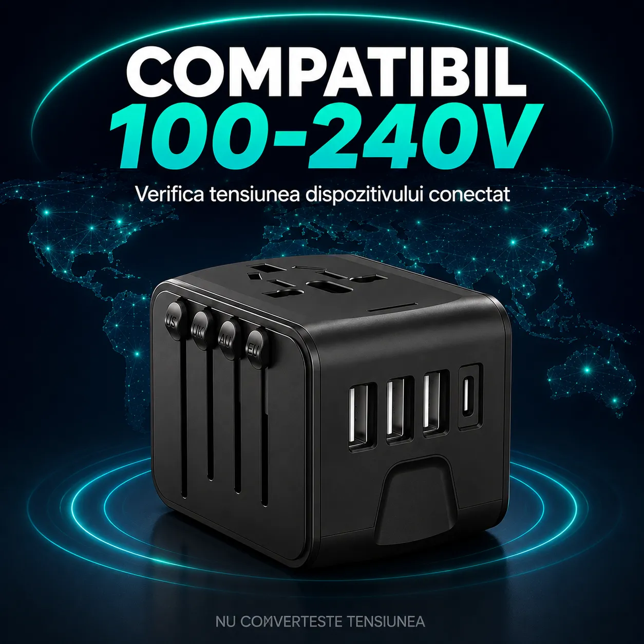 Timebox Adaptor Universal Calatorie 3 USB Type-C Negru