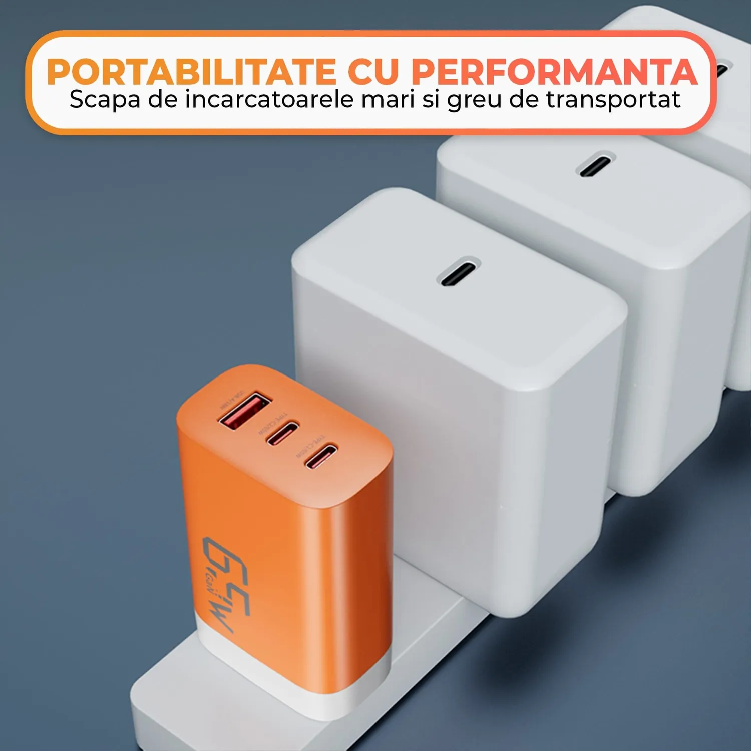 Timebox 65W 3 Porturi incarcator retea portocaliu