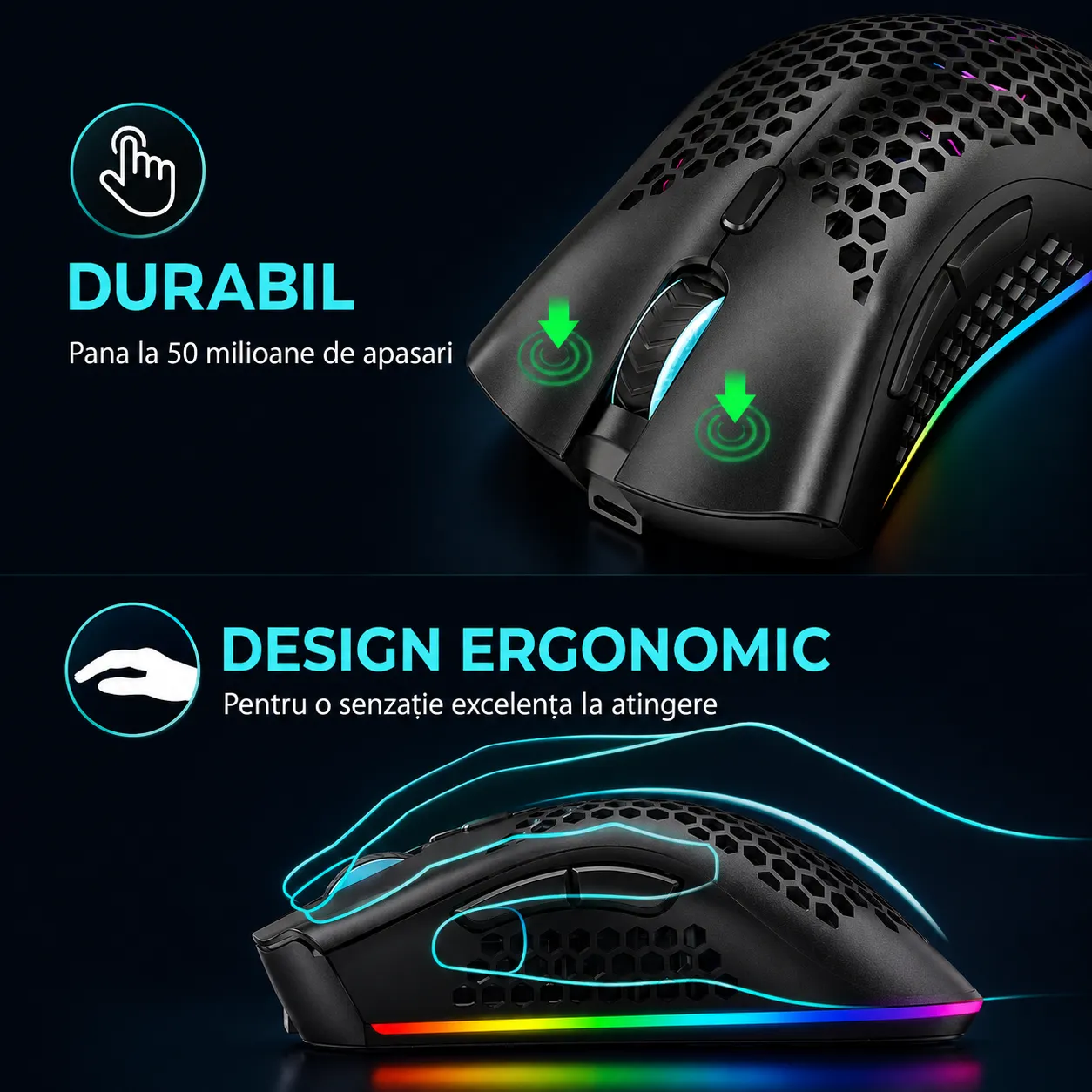Timebox mouse gaming wireless 95g RGB negru FastCharge