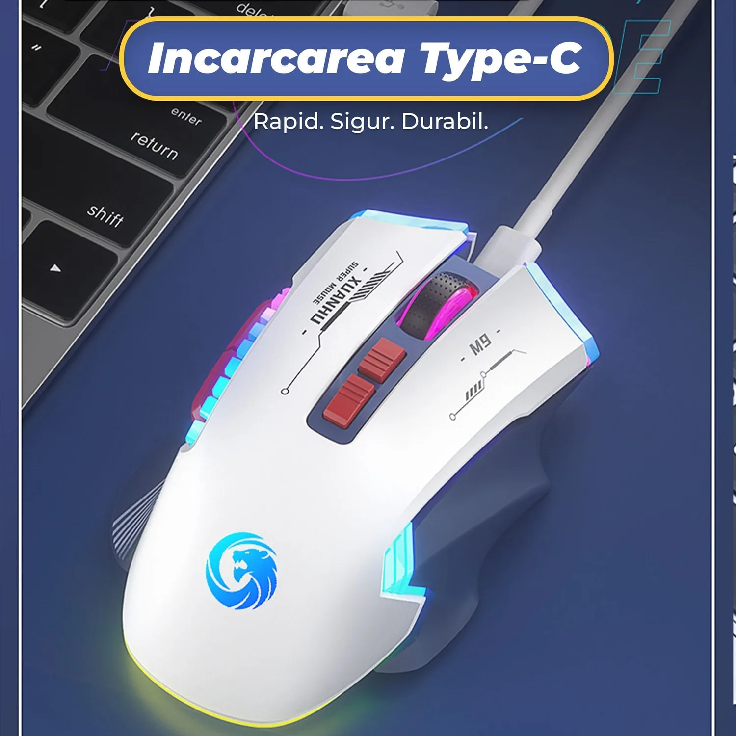 Timebox Mouse Gaming Wireless 3200 DPI RGB Negru Type-C