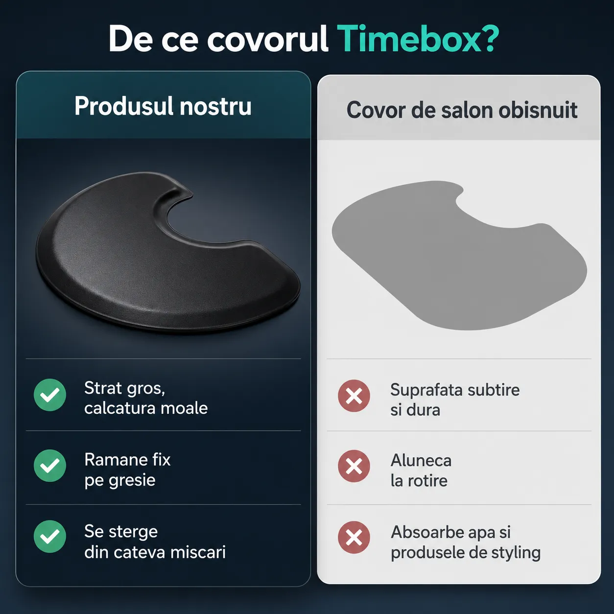 Timebox Covor Coafor Semicerc 91x122 cm Negru