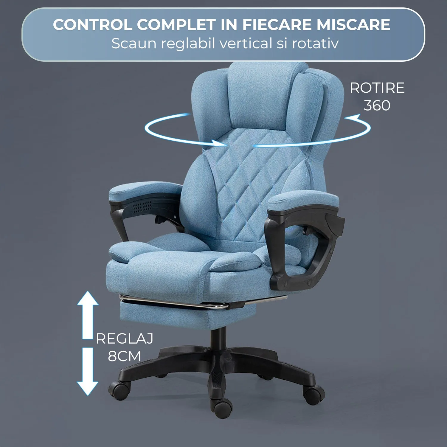 Timebox 125° Footrest scaun birou turcoaz cu masaj