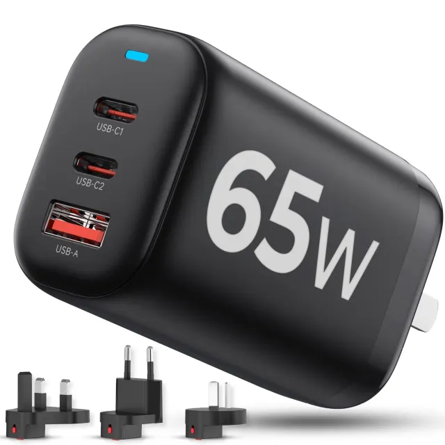 Timebox Incarcator Retea 65W 3 Porturi USB Type-C Negru