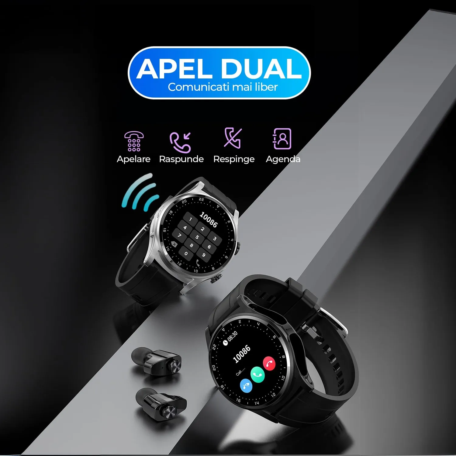 Timebox Smartwatch cu Casti Bluetooth NFC Fitness