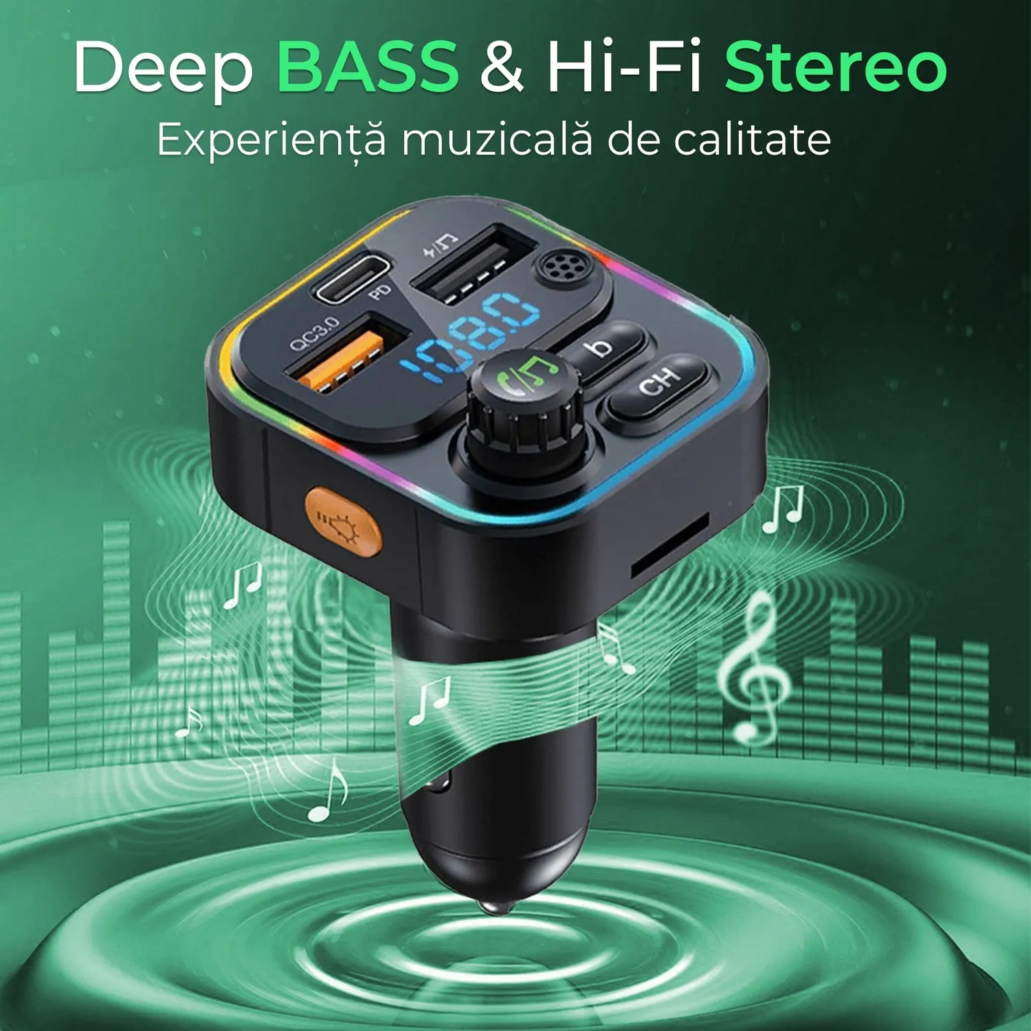 Timebox Pachet accesorii auto USB-C 66W 1m alb hands-free