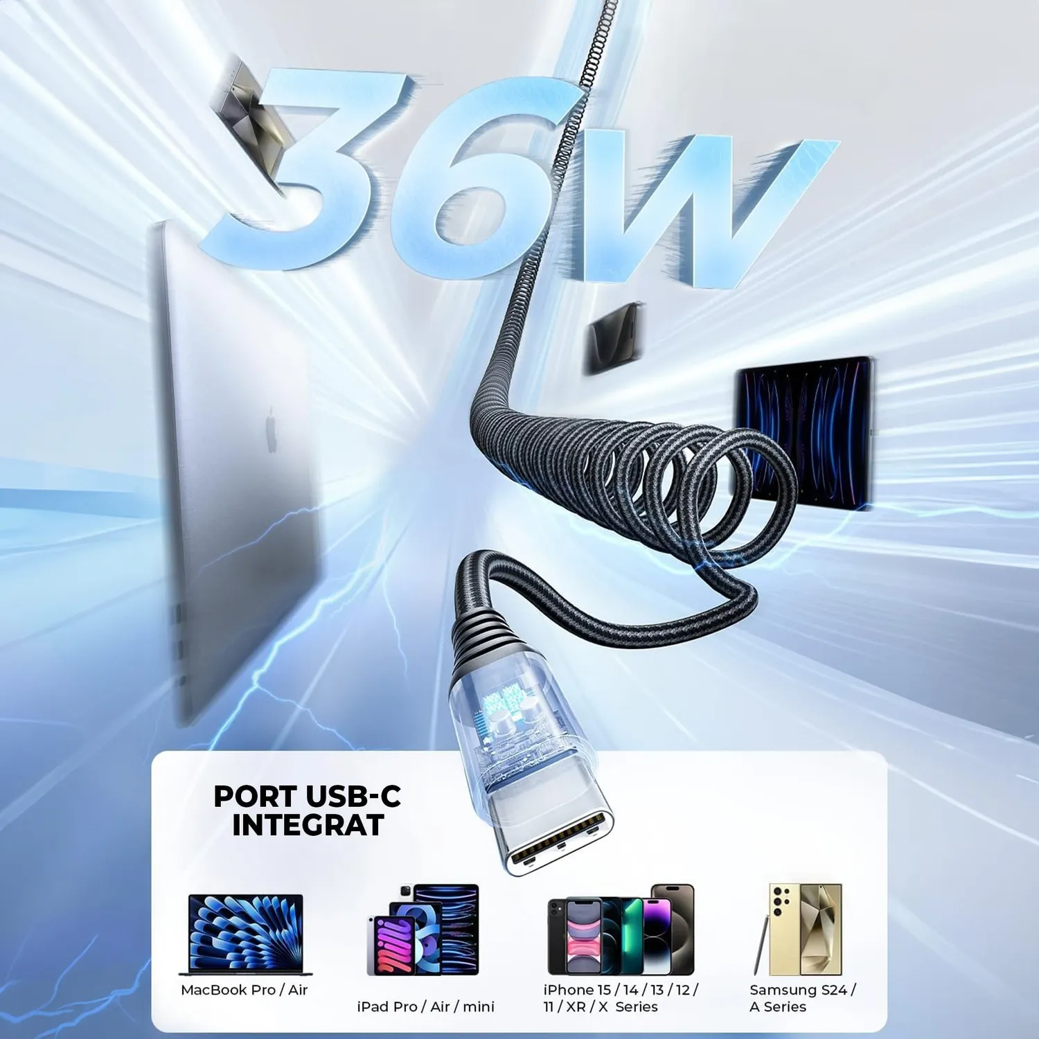 Timebox încărcător auto 96W 2 in 1 QC3.0 USB-C