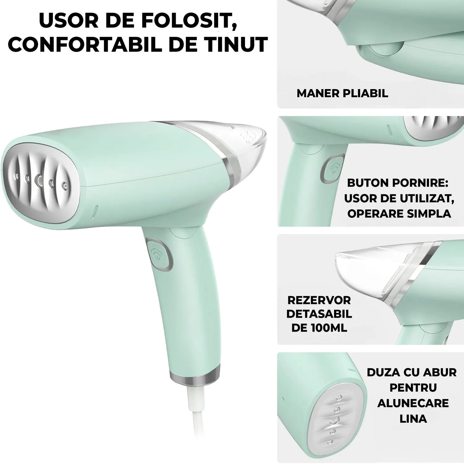 Timebox Steamer Haine Portabil 1000W Verde Pliabil