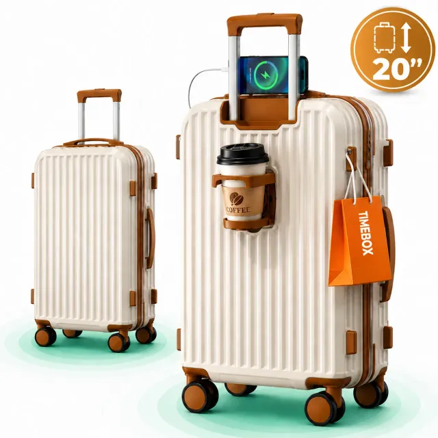 Timebox 20" Troler Cabina ABS 34x22x55cm Alb cu Port USB